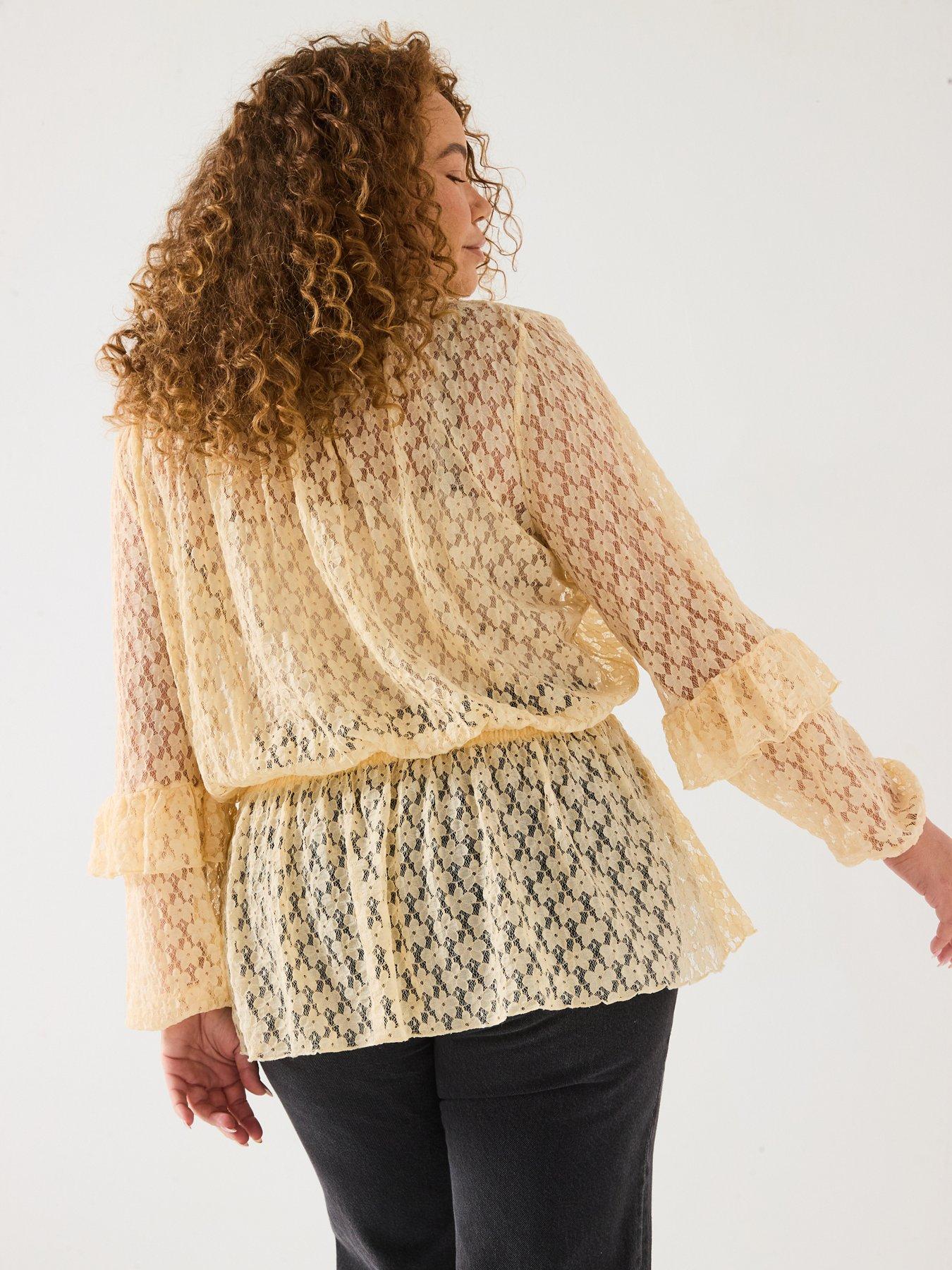 Image 6 of 6 of V by Very Curve Lace Frill Sleeve Top