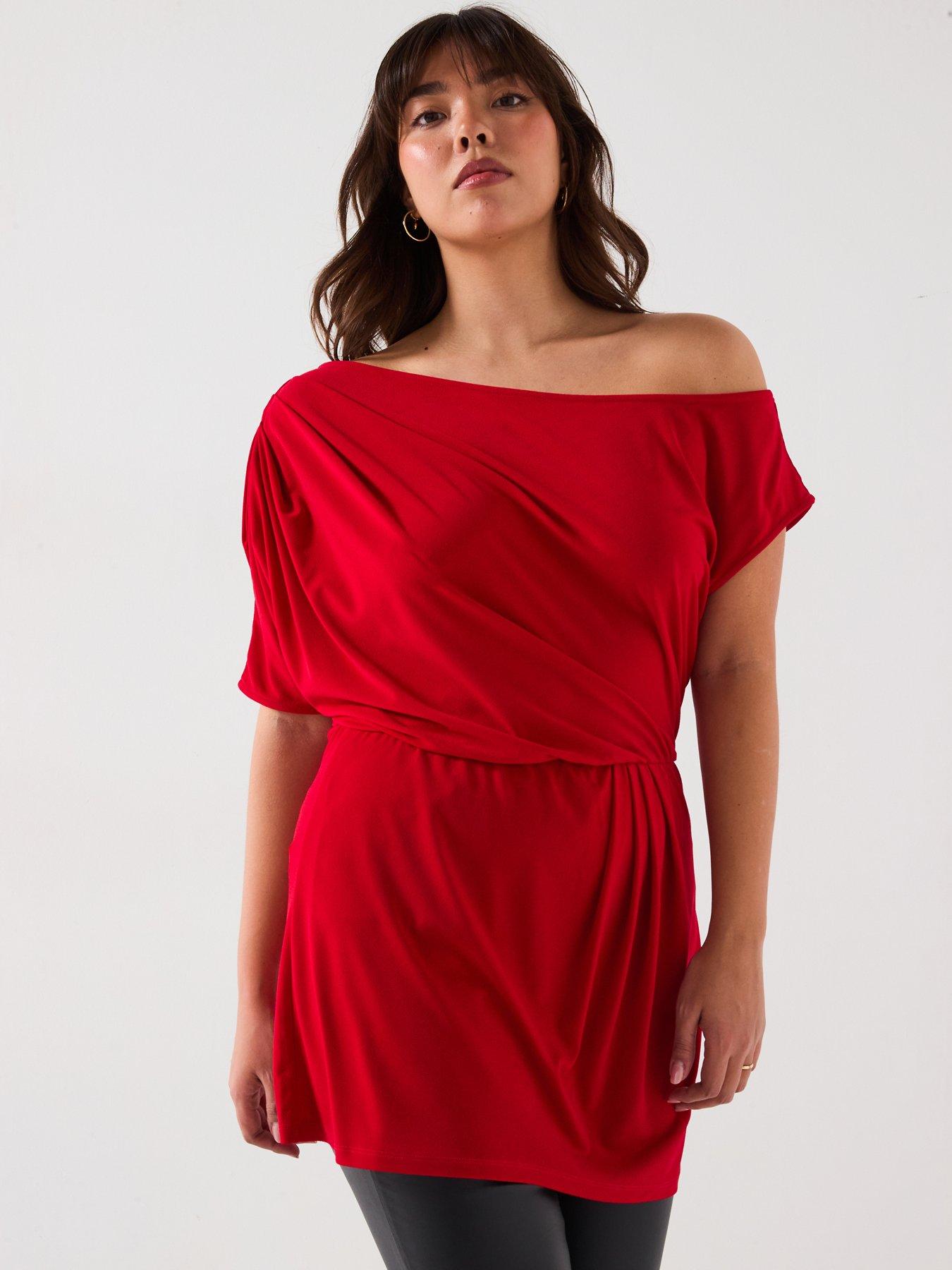 Image 1 of 6 of V by Very Curve Off The Shoulder Stretch Top - Red