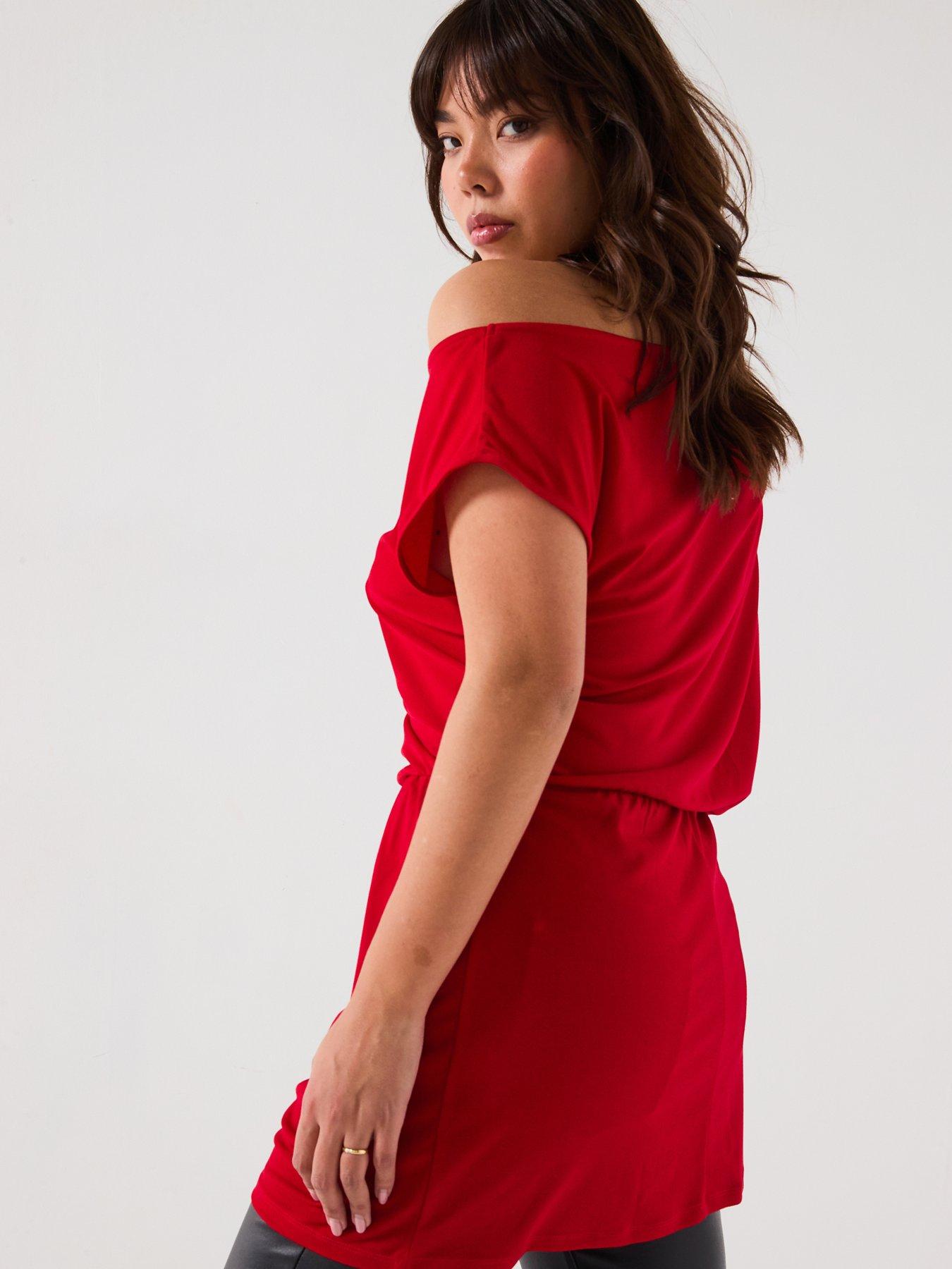 Image 2 of 6 of V by Very Curve Off The Shoulder Stretch Top - Red