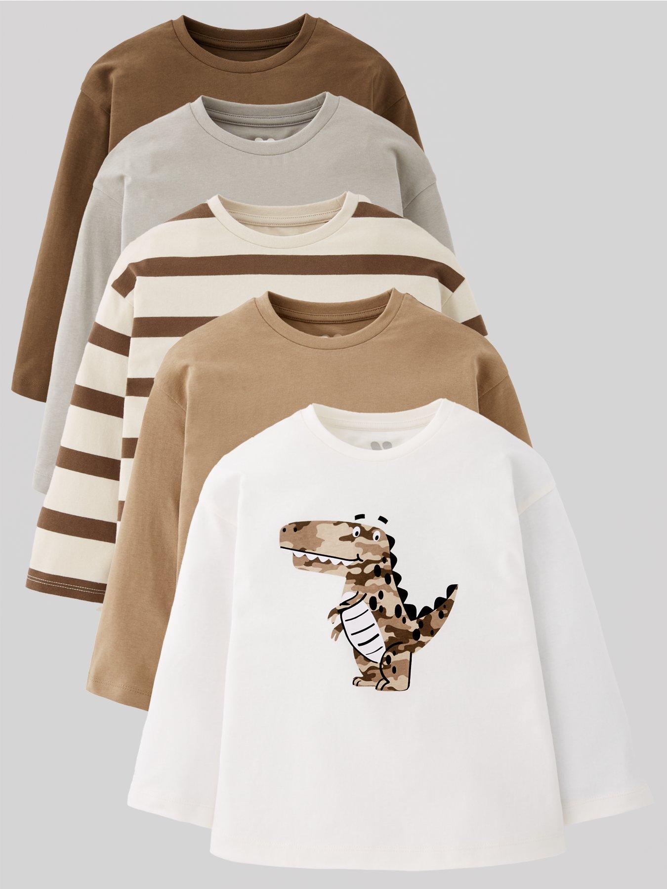 Mini V by Very Boys Long Sleeve 5 Pack Neutral T-shirts - Multi