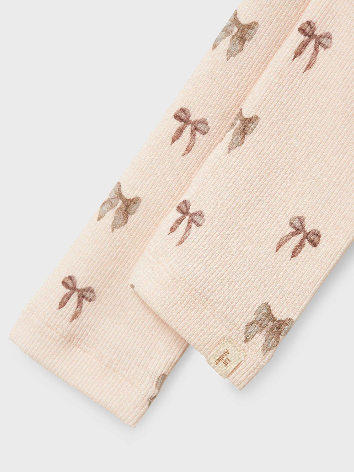 Image 3 of 3 of Lil Atelier Mini Girls Bow Print Leggings - Peony Bow