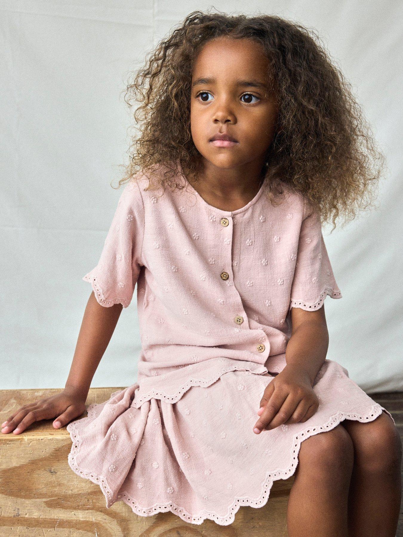 Lil Atelier: Mini Girls Embroidered Short Sleeve Blouse - Misty Rose