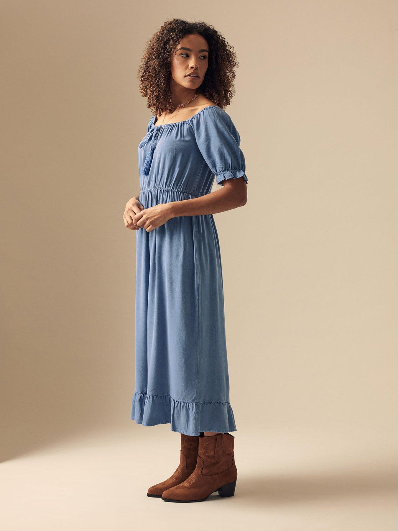undefined Acid Wash Tassel Detail Dress