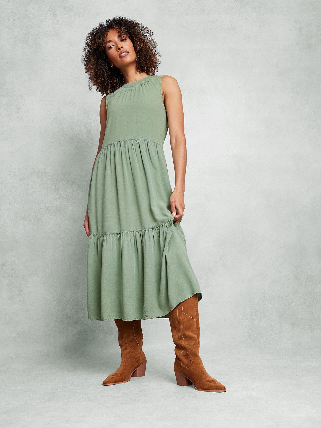 undefined Acid Wash Sleeveless Tiered Dress