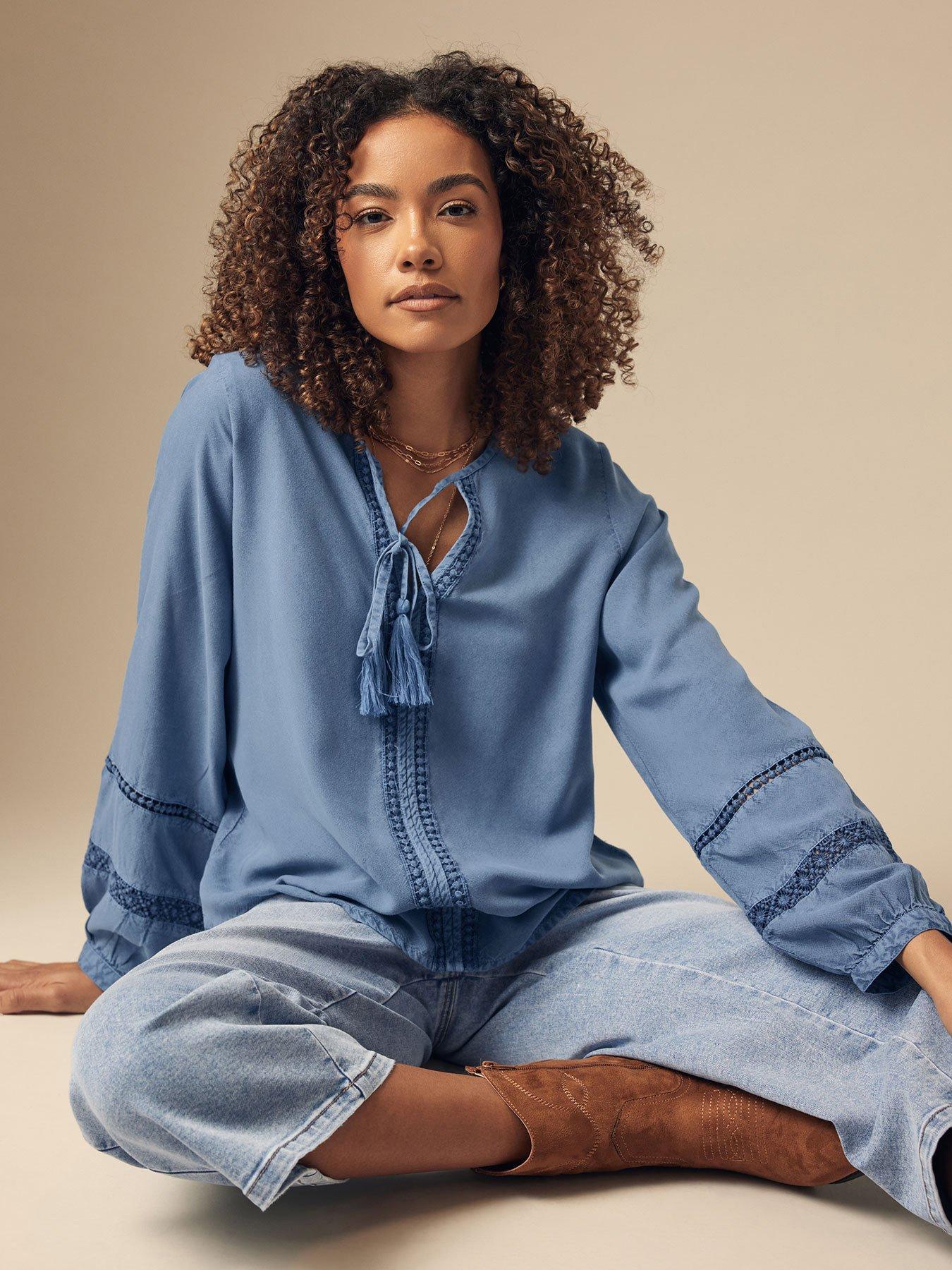 undefined Acid Wash Trim Insert Boho Top