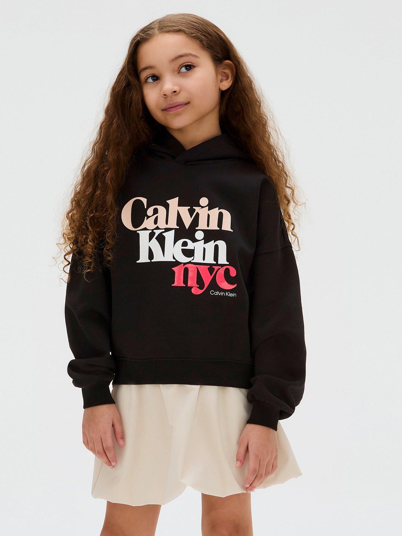 Image 1 of 5 of Calvin Klein Jeans Girls Pearl Signature Terry Hoodie - Black