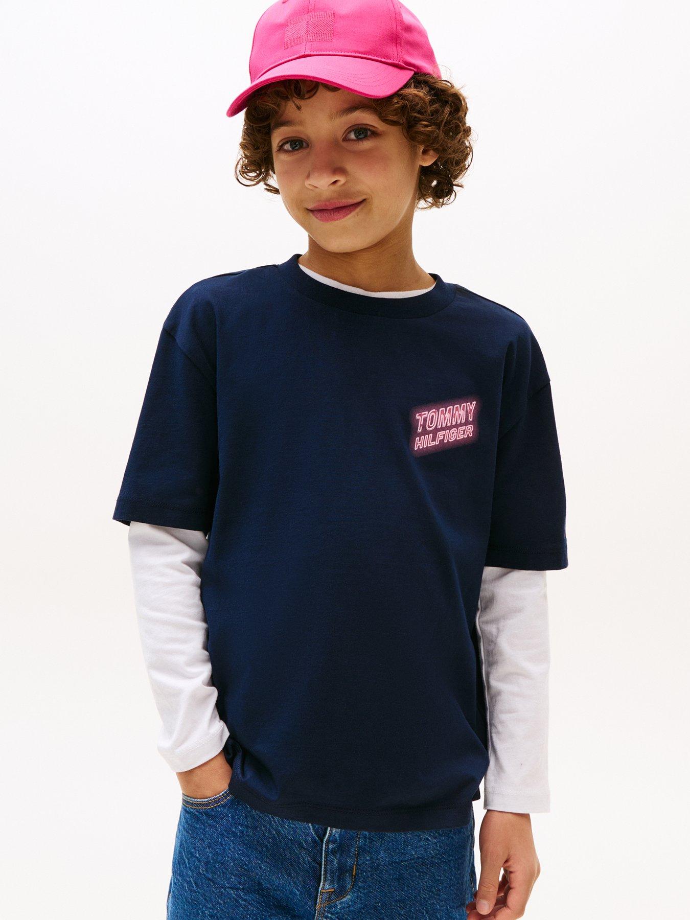 undefined Boys Neon Graphic Short Sleeve T-Shirt - Navy
