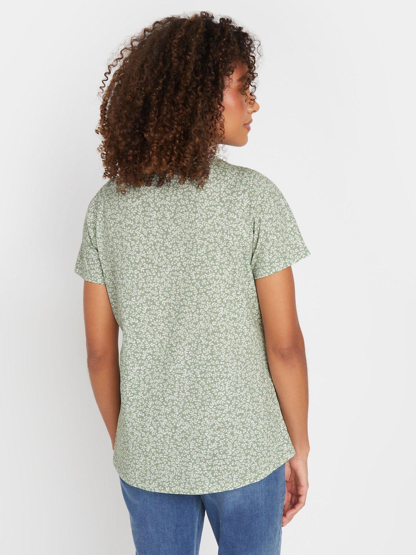 Image 2 of 4 of M&Co Floral Short Sleeve Cotton Henley - Green