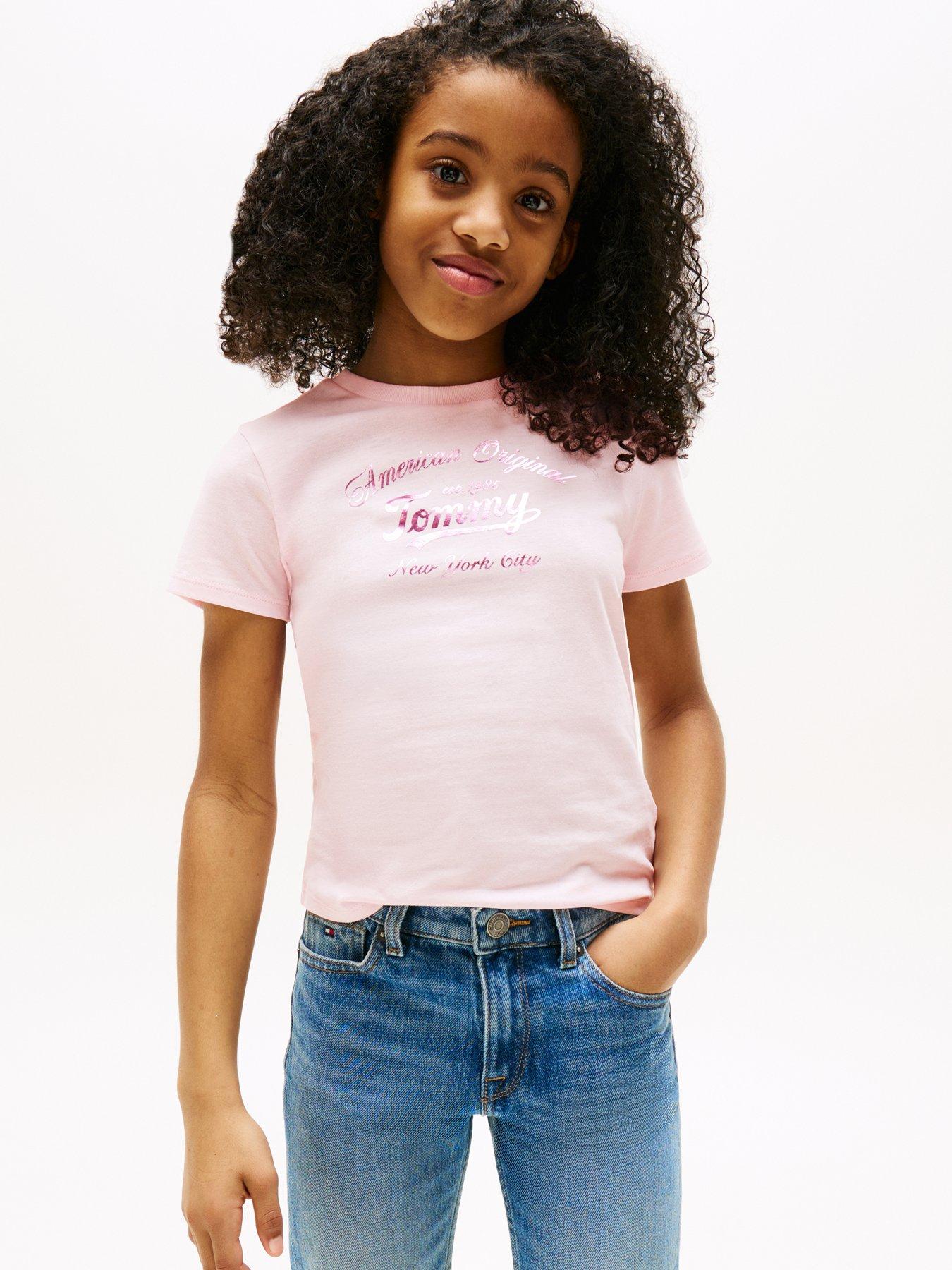 undefined Girls Script Short Sleeve T-Shirt - Light Pink