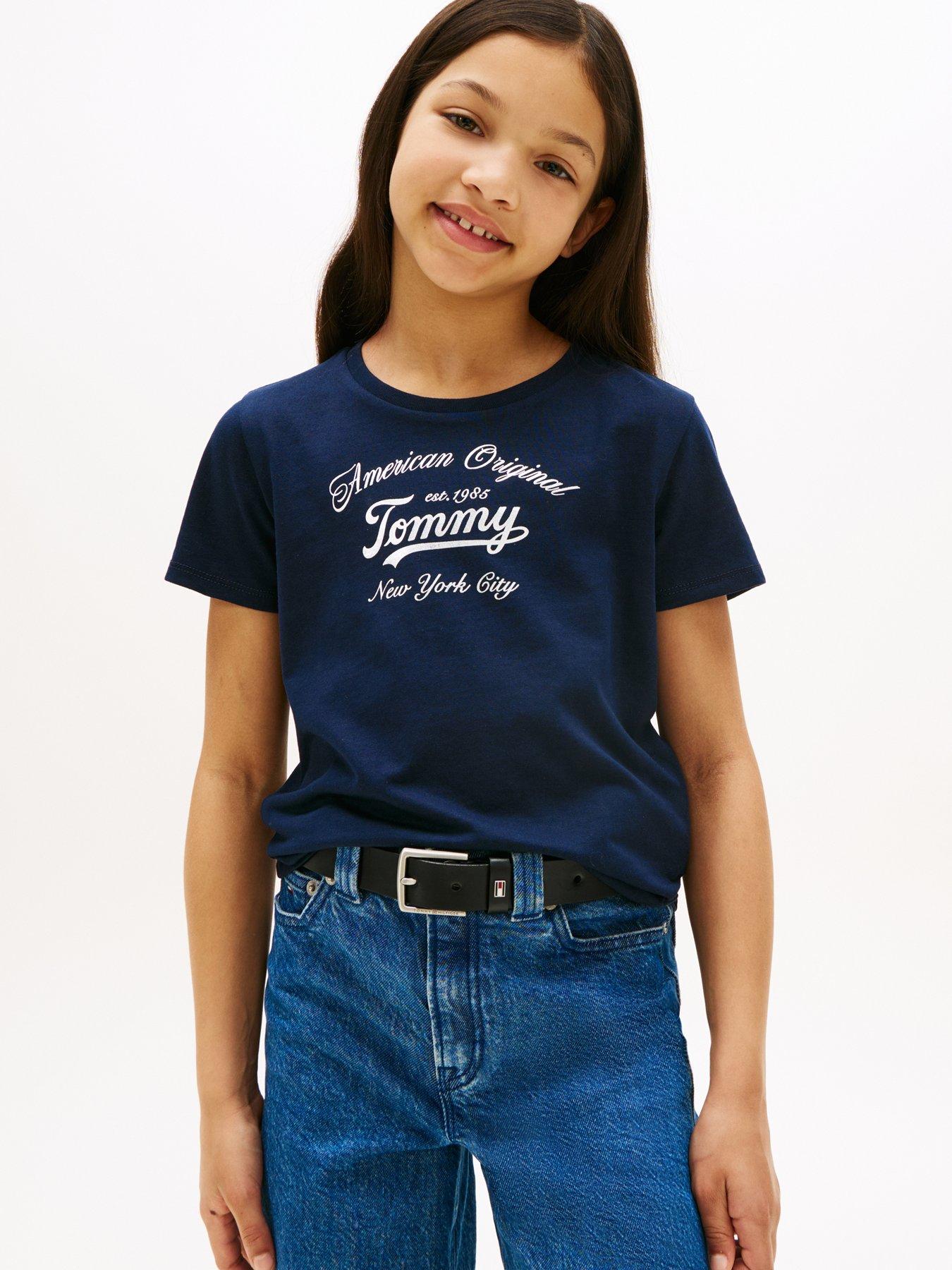 undefined Girls Script Short Sleeve T-Shirt - Navy