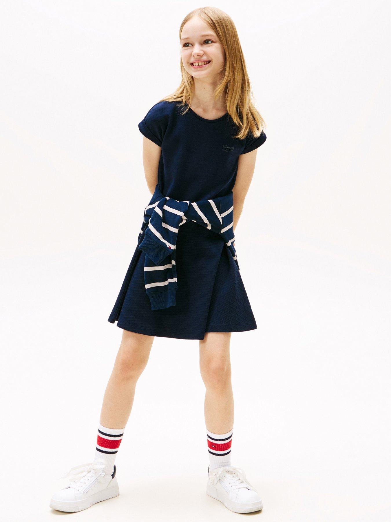 undefined Girls Spacer Interlock Dress - Navy