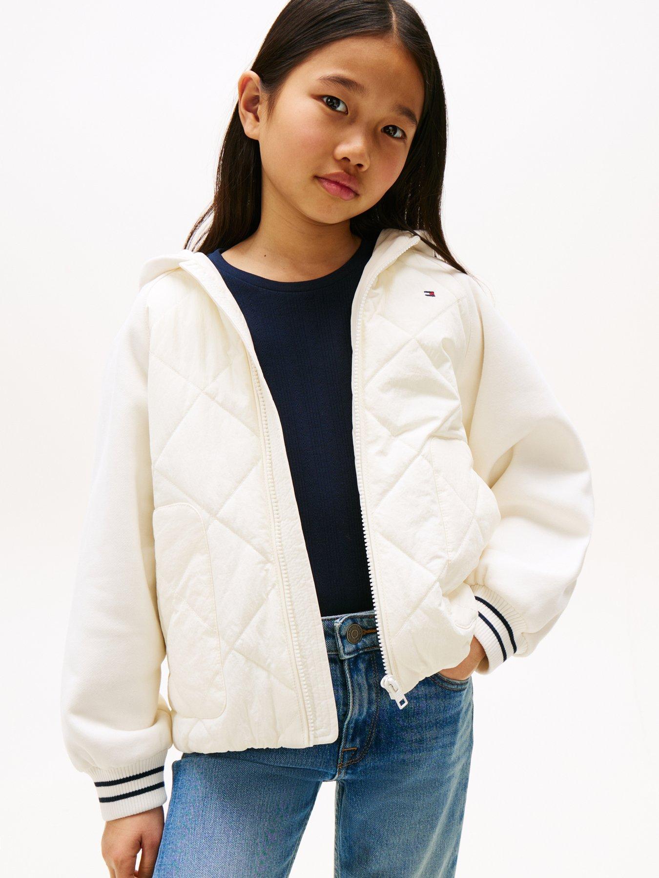 undefined Girls Mix Media Quilted Jacket - Cream
