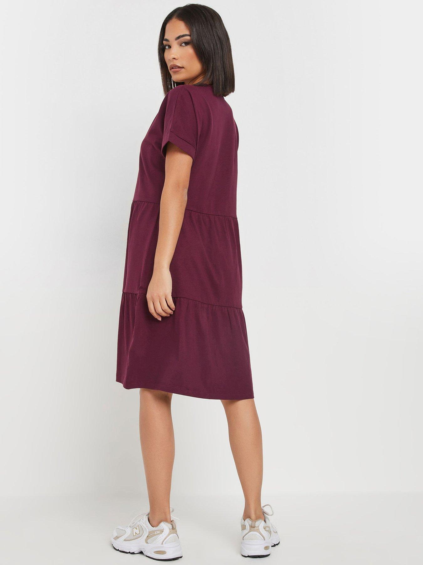 Image 2 of 4 of PixieGirl Petite Short Sleeve Tiered Smock Dress - Purple