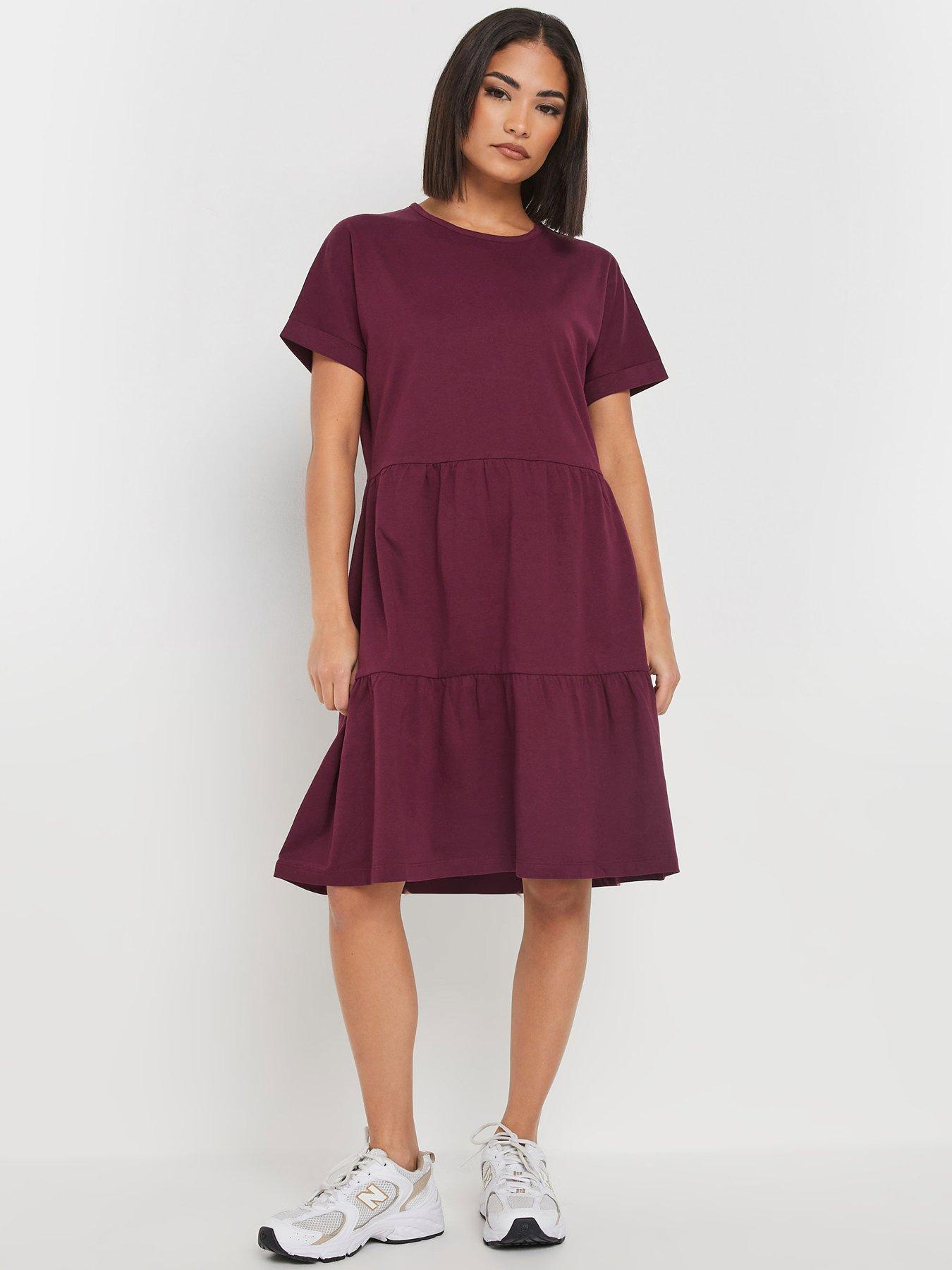 Image 3 of 4 of PixieGirl Petite Short Sleeve Tiered Smock Dress - Purple