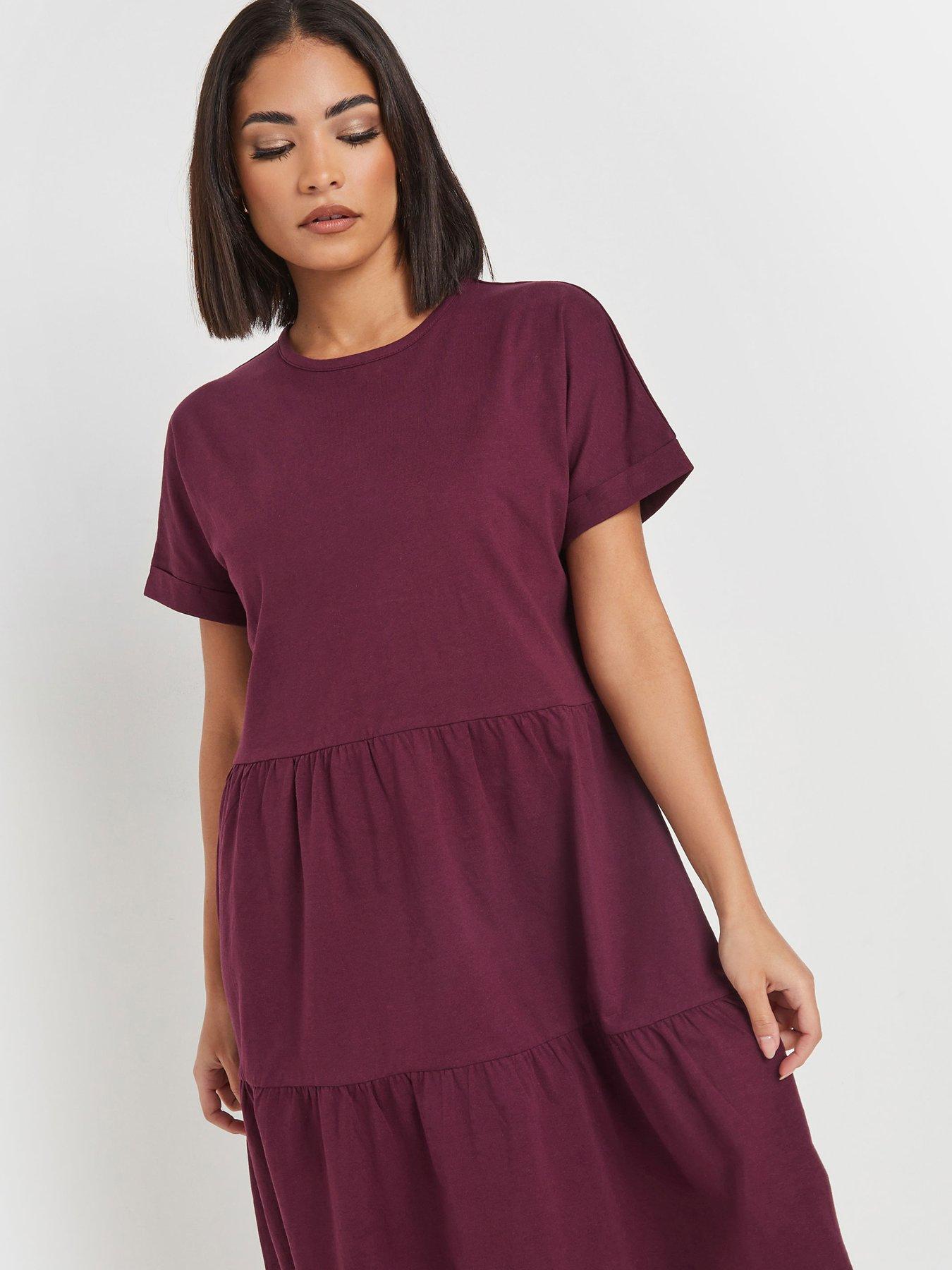 Image 4 of 4 of PixieGirl Petite Short Sleeve Tiered Smock Dress - Purple