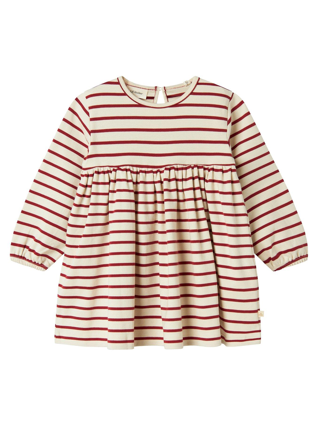 undefined Mini Girls Striped Long Sleeve Jersey Dress - Red