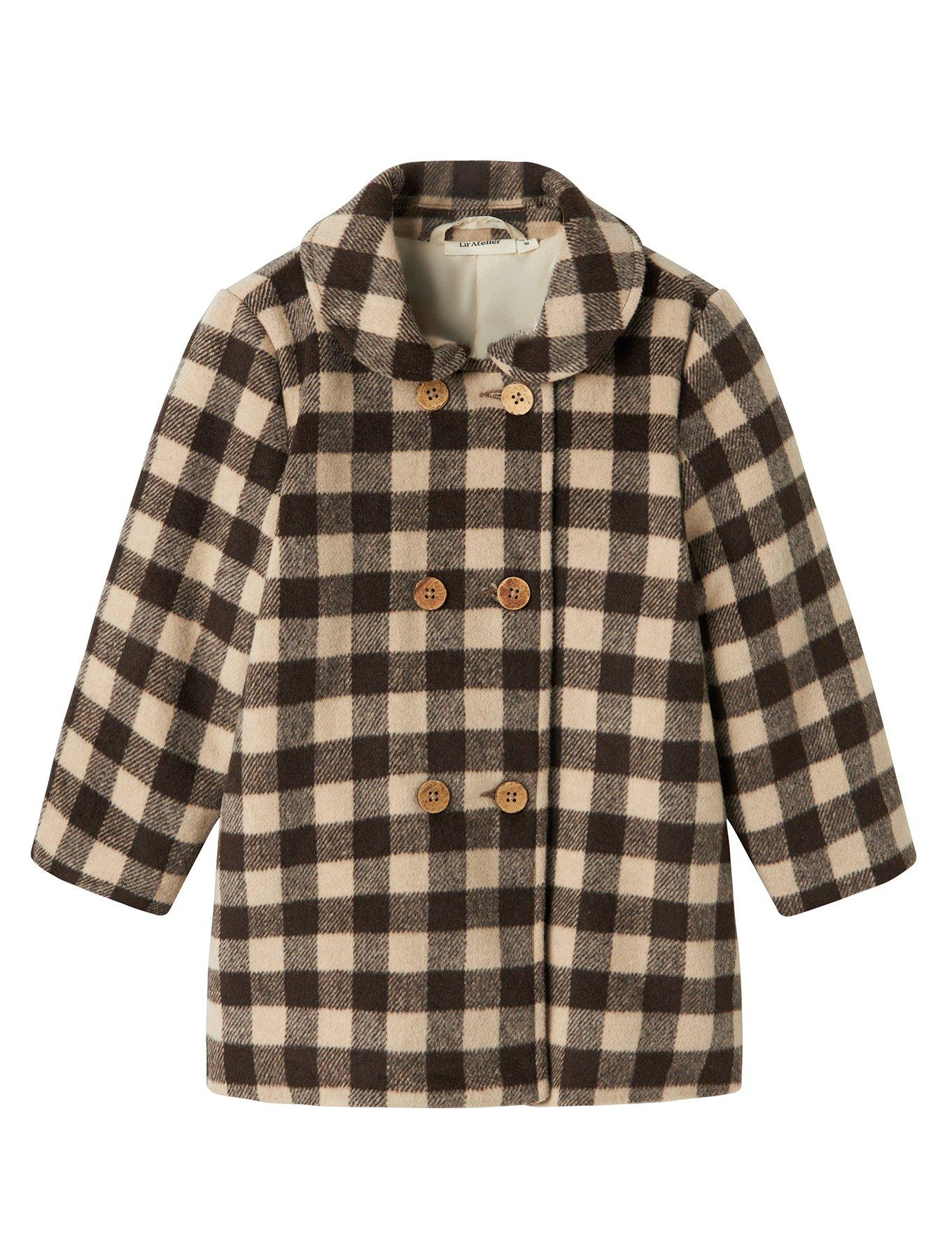 Lil Atelier Mini Girls Gingham Overcoat - Brown