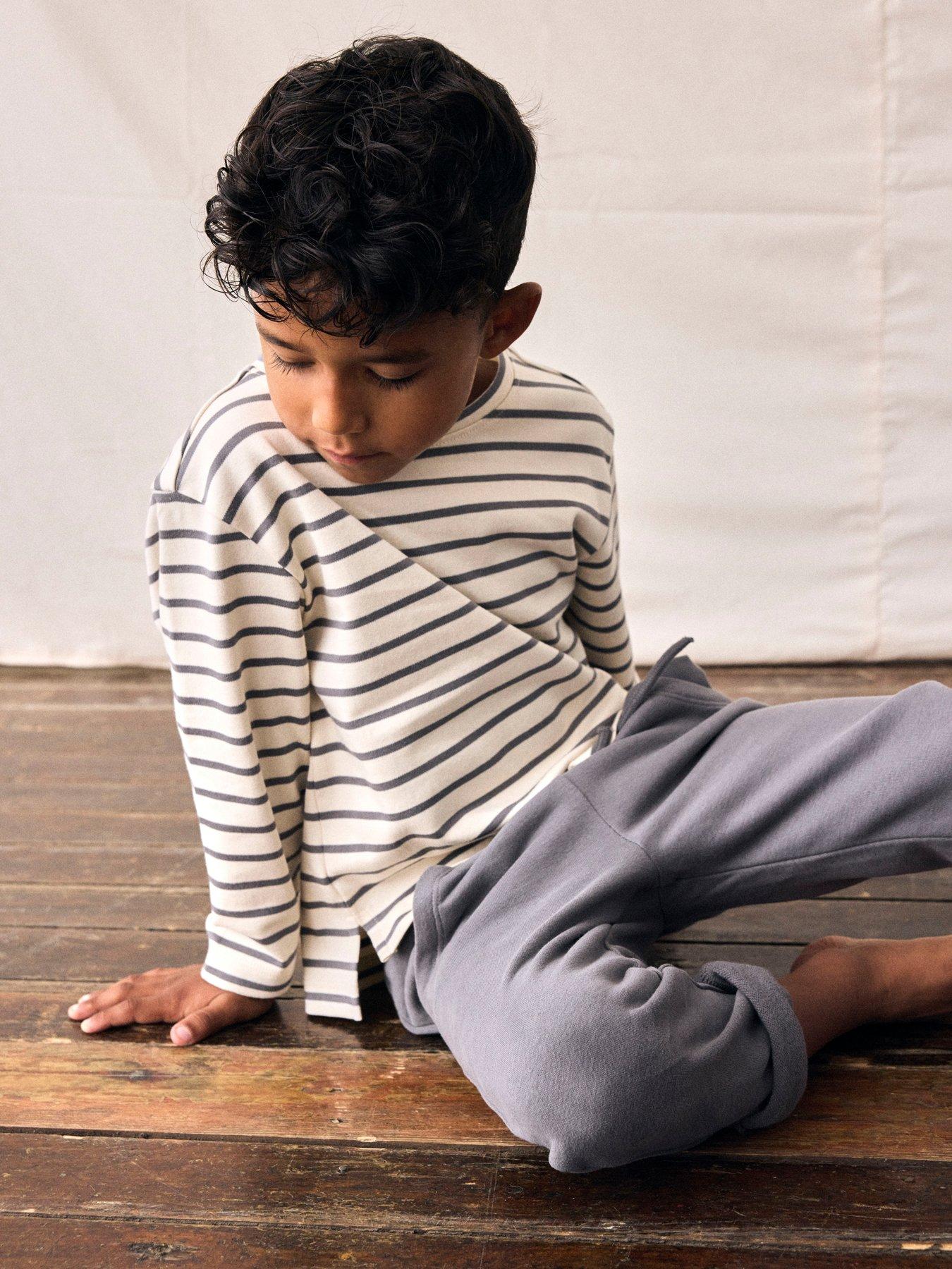 Lil Atelier Mini Boys Striped Long Sleeve T-Shirt - Grey