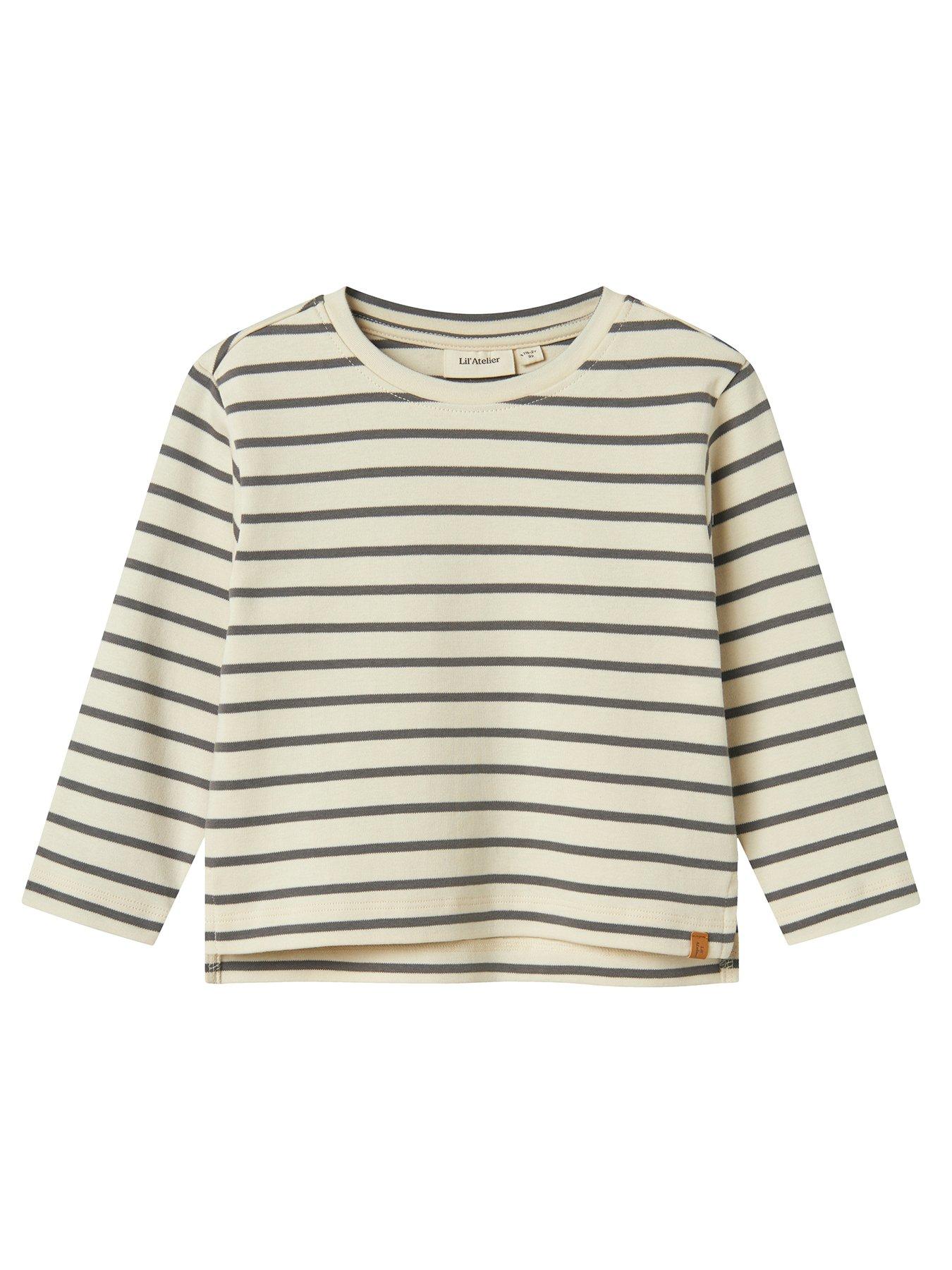 undefined Mini Boys Striped Long Sleeve T-Shirt - Grey