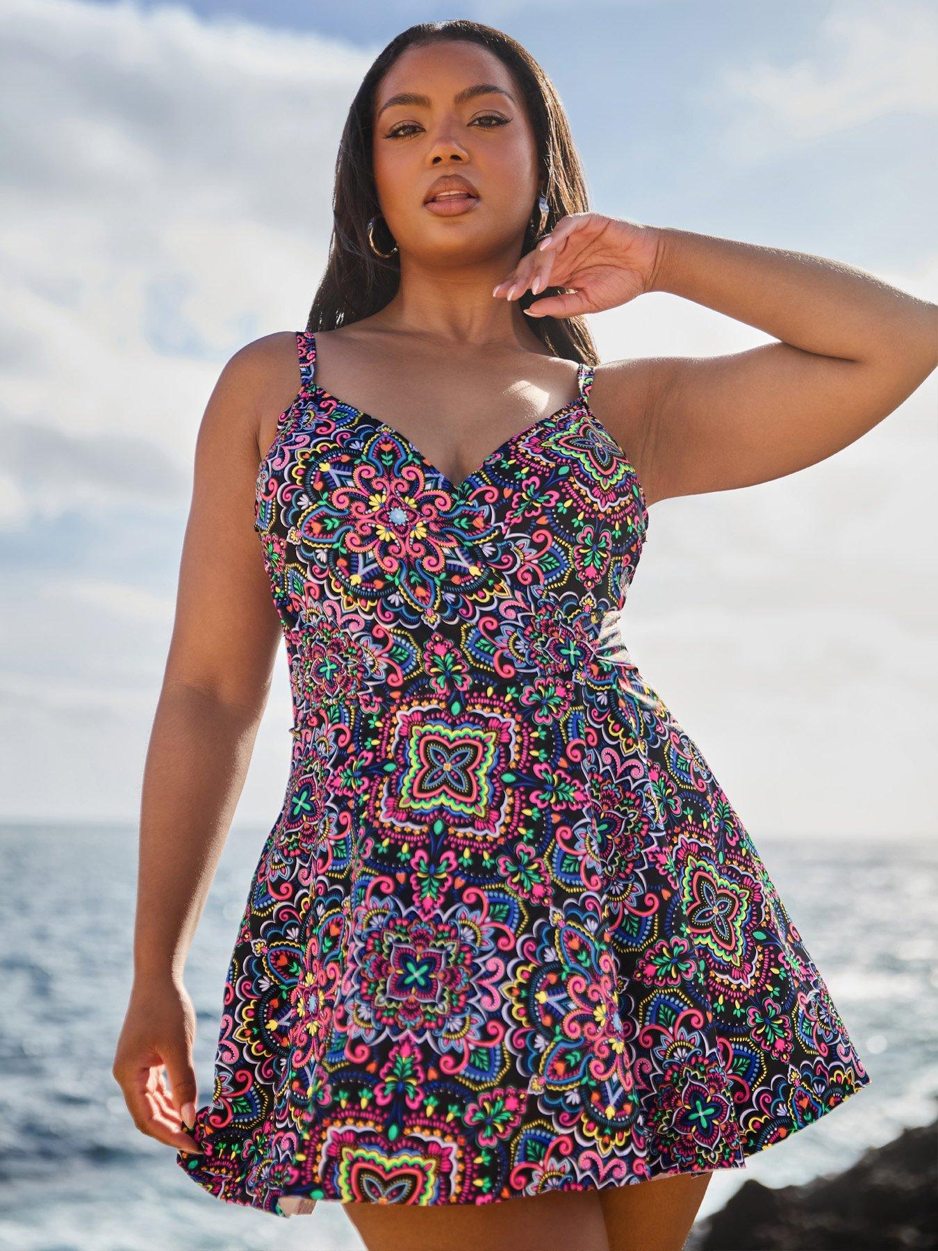 undefined Curve Aztec Wrap Over Skirted Swimdress