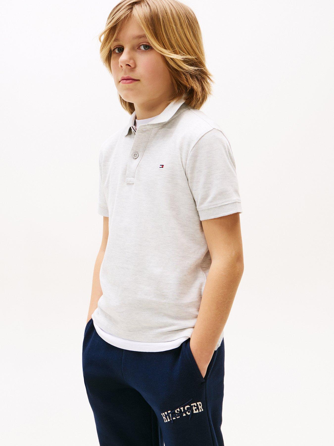 undefined Boys Flag Logo Short Sleeve Polo Shirt - Grey