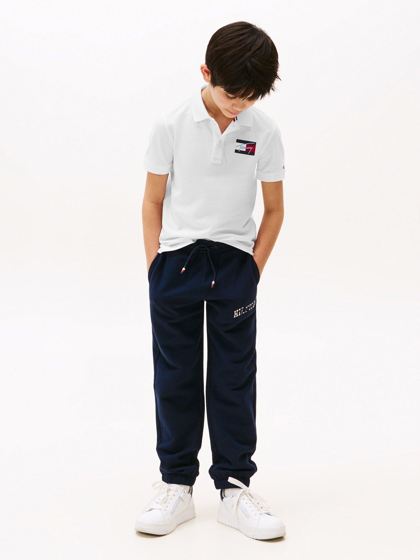 Image 3 of 4 of Tommy Hilfiger Boys Script Flag Short Sleeve Polo Shirt - White