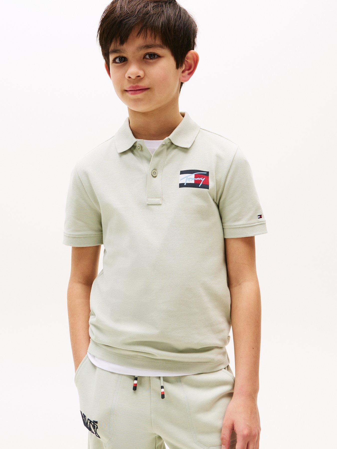 undefined Boys Script Flag Short Sleeve Polo Shirt - Light Khaki