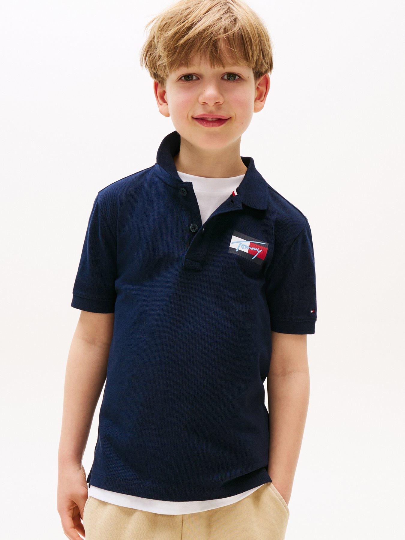 undefined Boys Script Flag Short Sleeve Polo Shirt - Navy