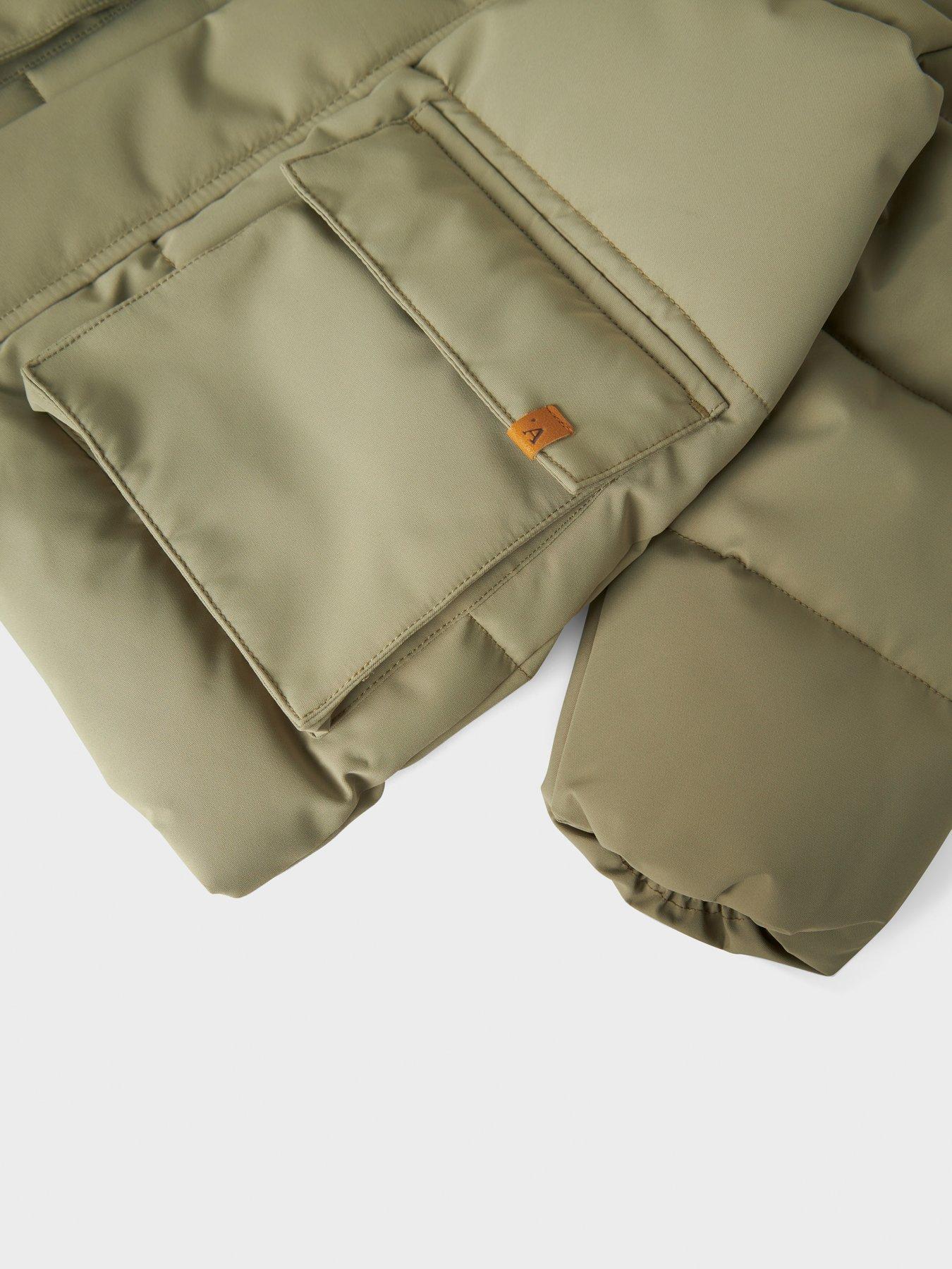 Image 4 of 6 of Lil Atelier Mini Boys Long Padded Coat - Green