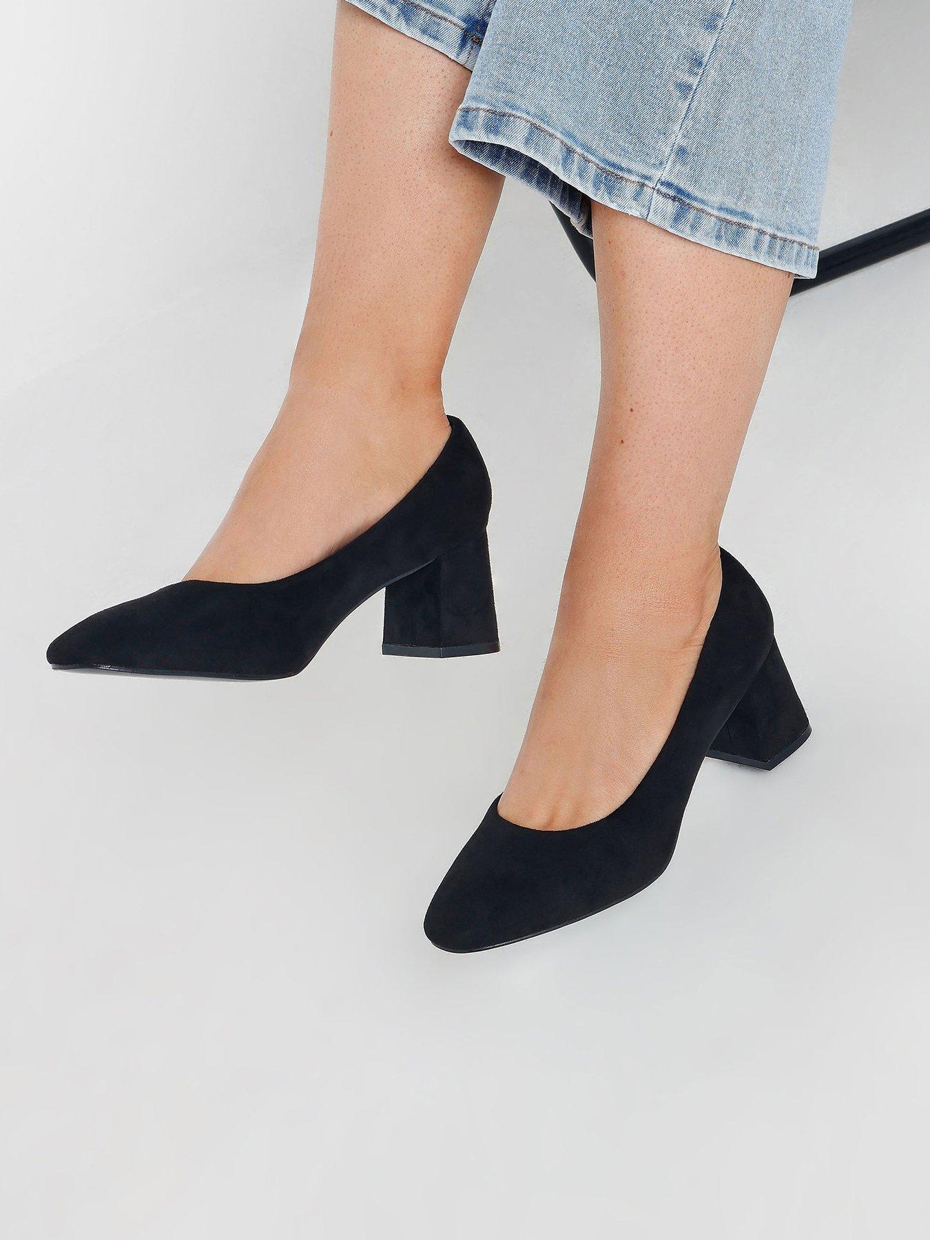 Yours Extra Wide Fit Round Toe Mid Block Court Heels, Black, Size 5, Women