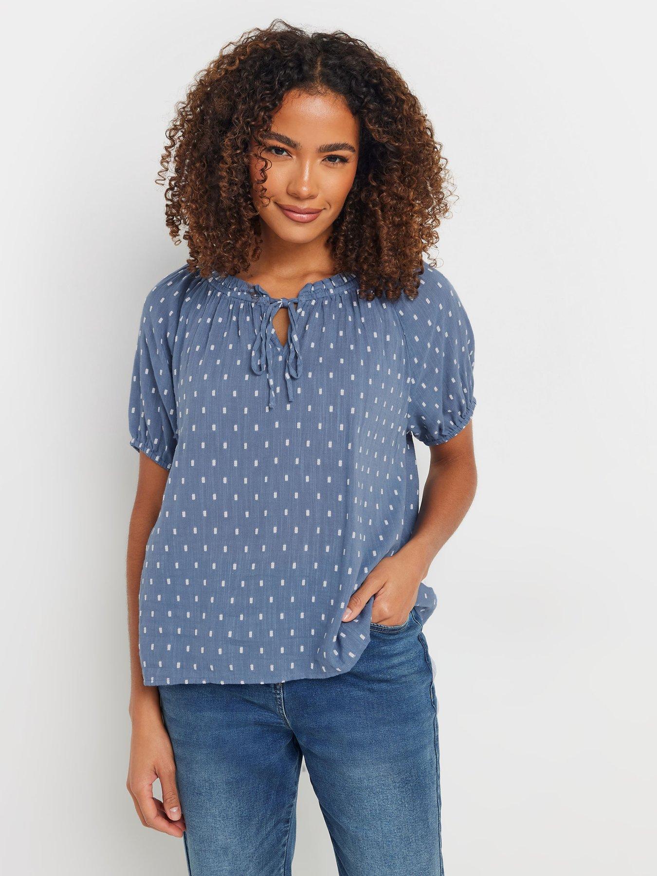 undefined Dobby Gypsy Short Sleeve Top - Blue
