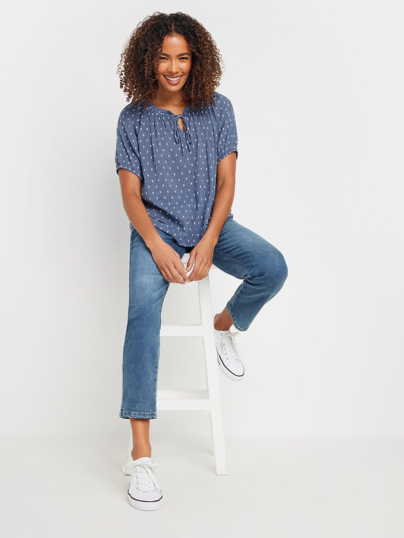 Image 3 of 4 of M&Co Dobby Gypsy Short Sleeve Top - Blue