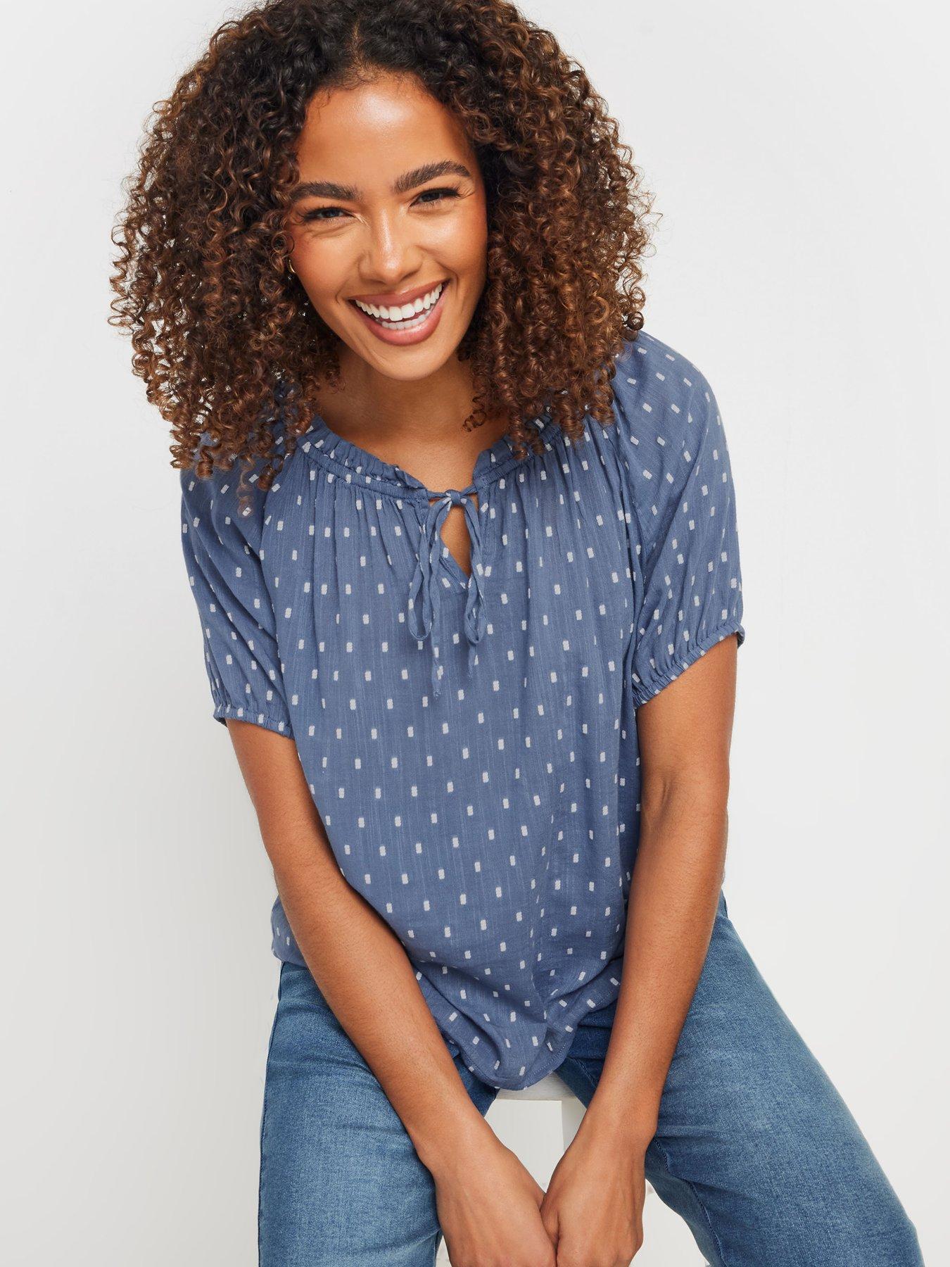 Image 4 of 4 of M&Co Dobby Gypsy Short Sleeve Top - Blue