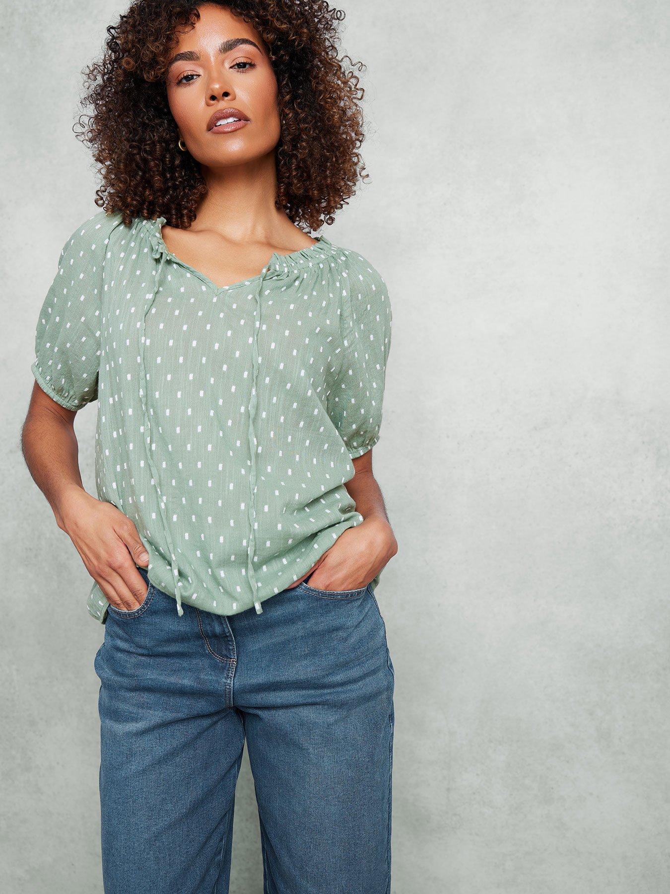 undefined Dobby Gypsy Short Sleeve Top - Green