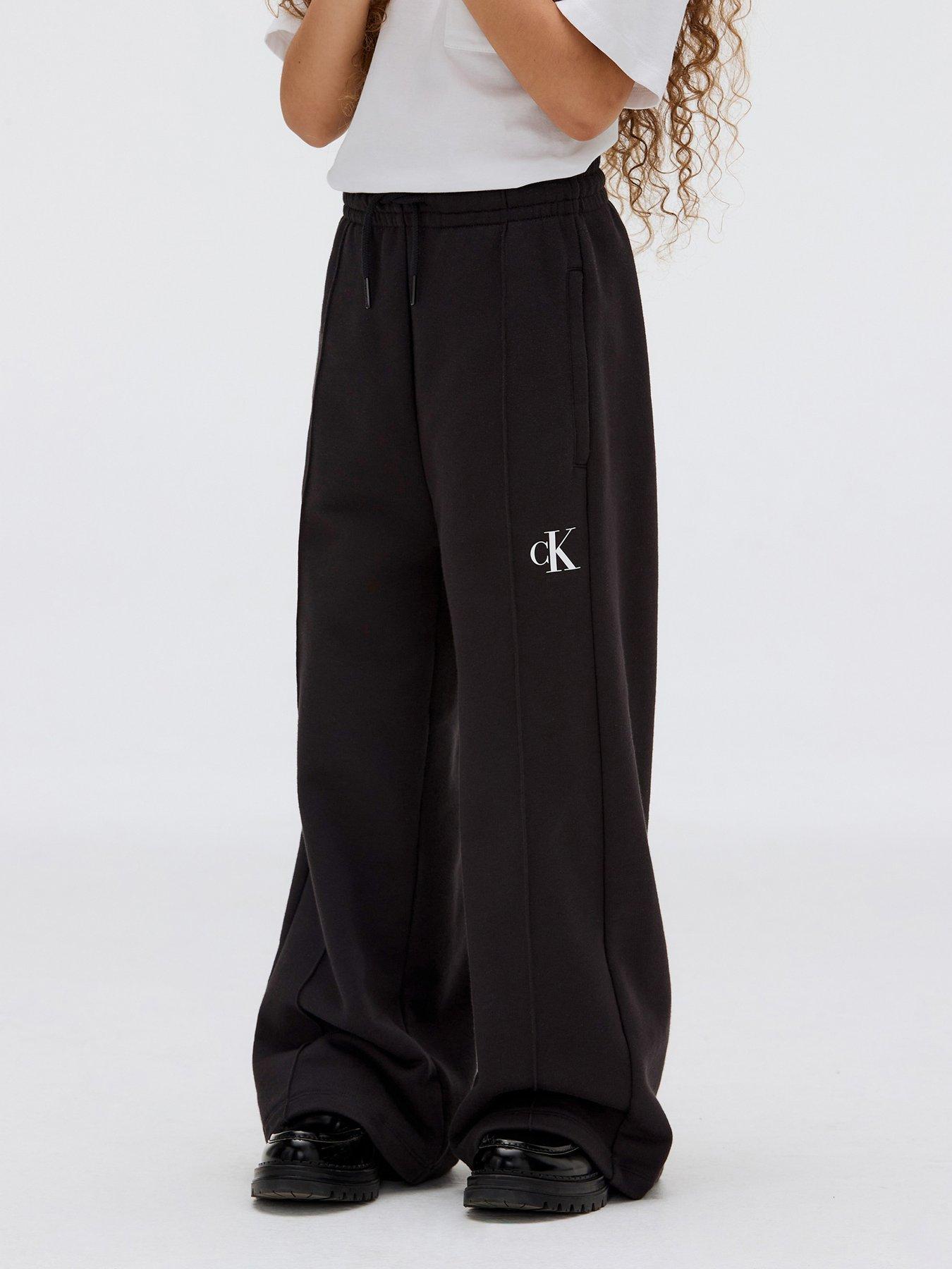 undefined Girls CK Logo Wide Leg Sweatpants - Black