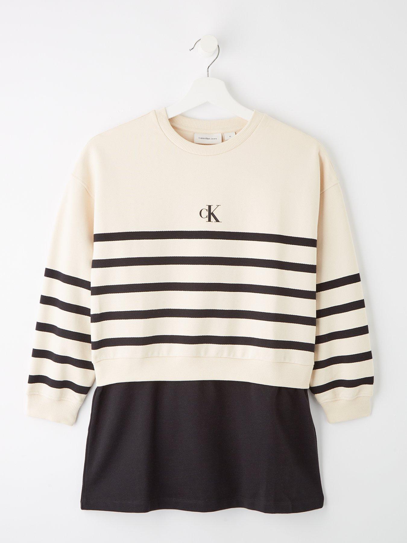 undefined Girls Ck Long Sleeve Relaxed Terry Dress - Multi