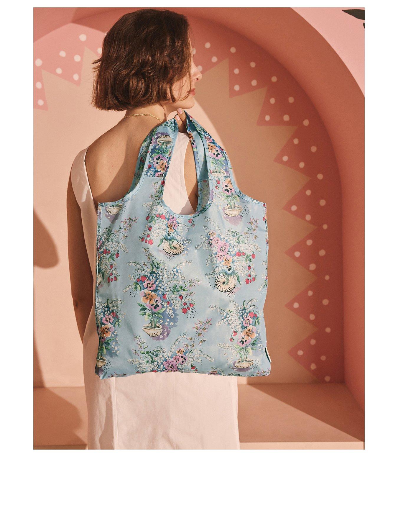 undefined Bouquet Print Foldaway Tote - Blue