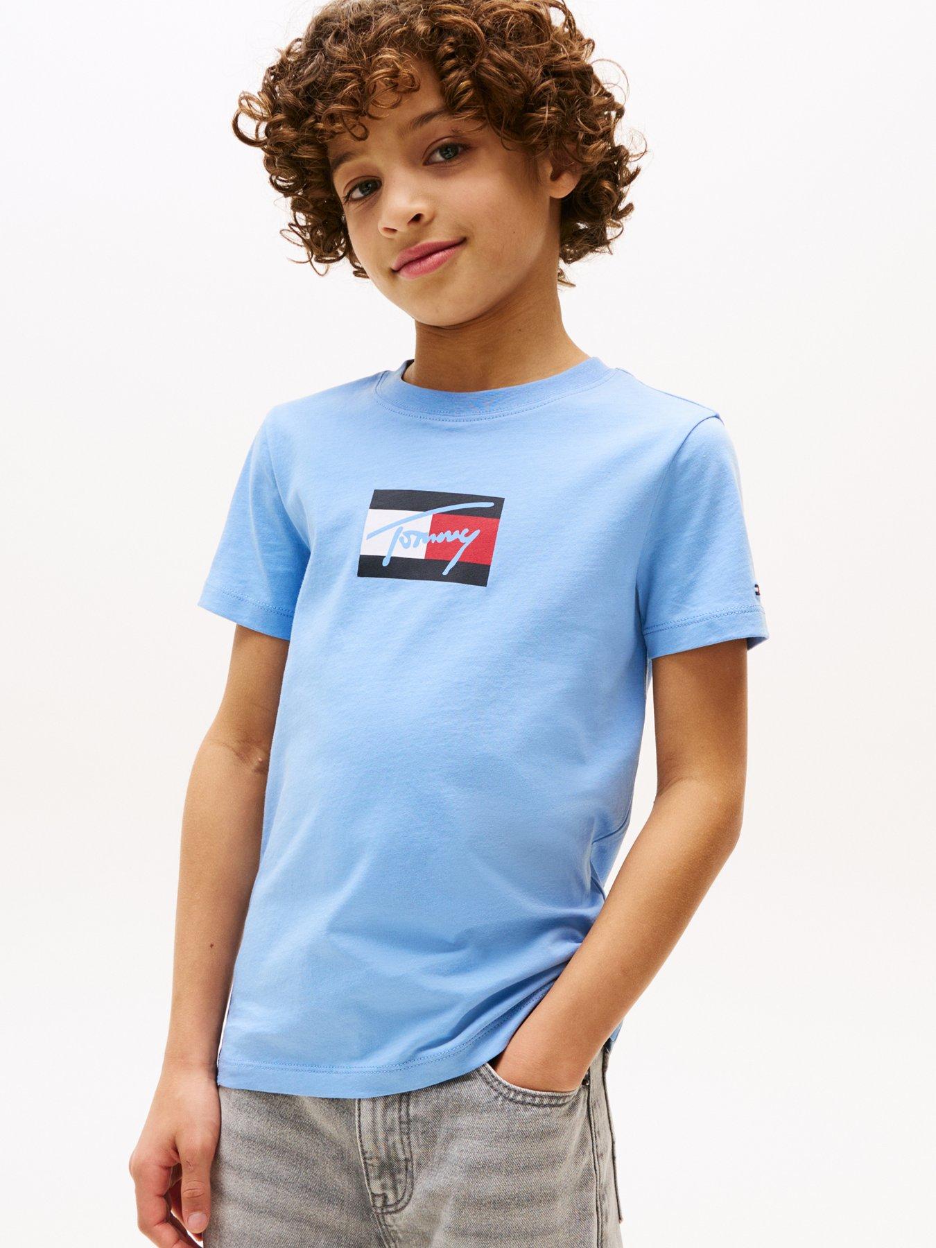 undefined Boys Script Flag Print Short Sleeve T-Shirt - Blue
