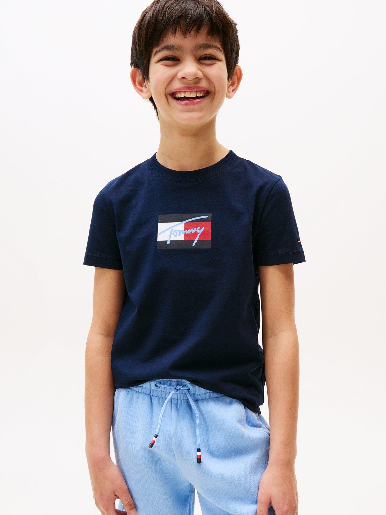 undefined Boys Script Flag Print Short Sleeve T-Shirt - Navy