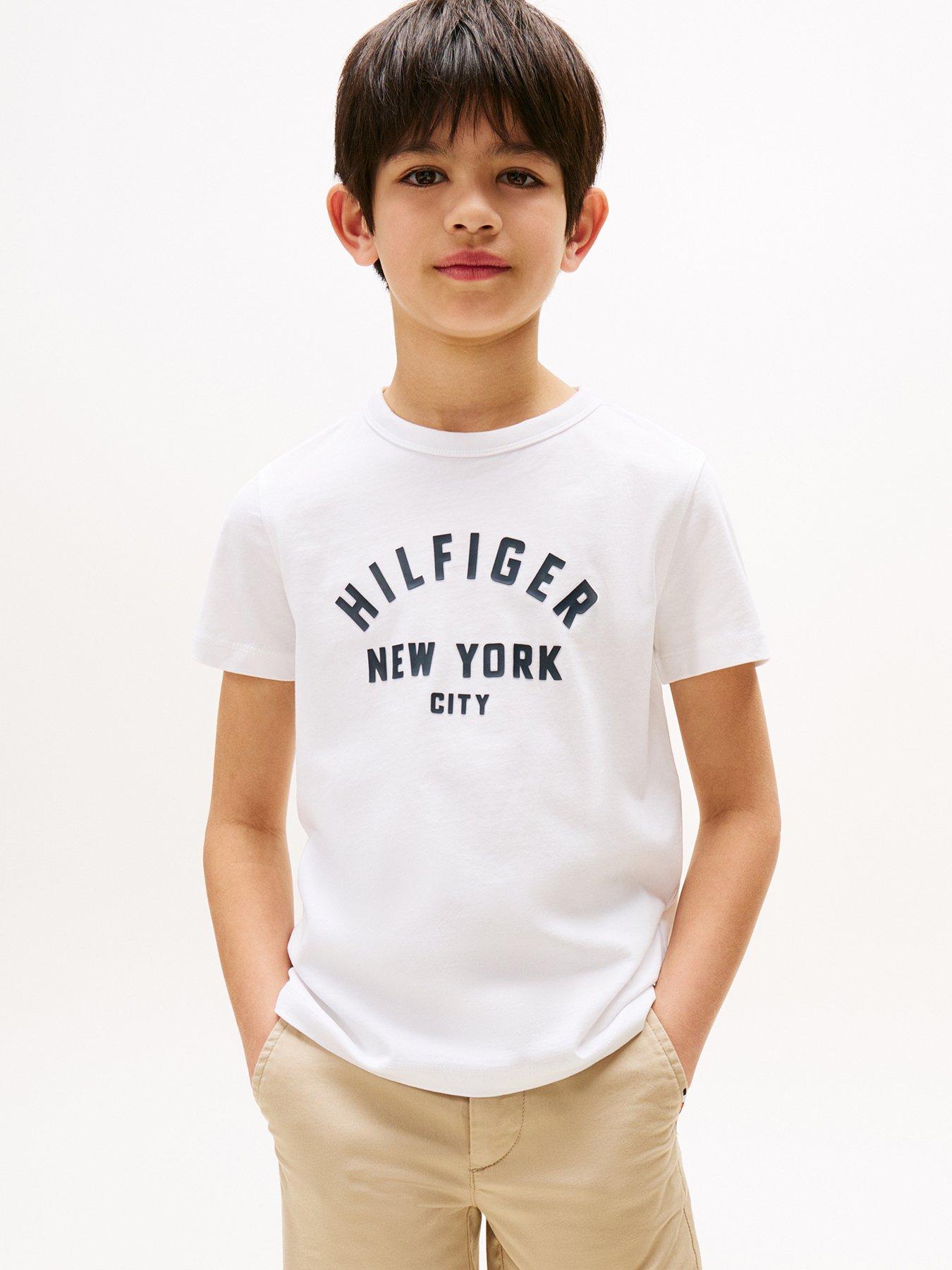 Image 1 of 4 of Tommy Hilfiger Boys Curved Graphic Short Sleeve T-Shirt - White