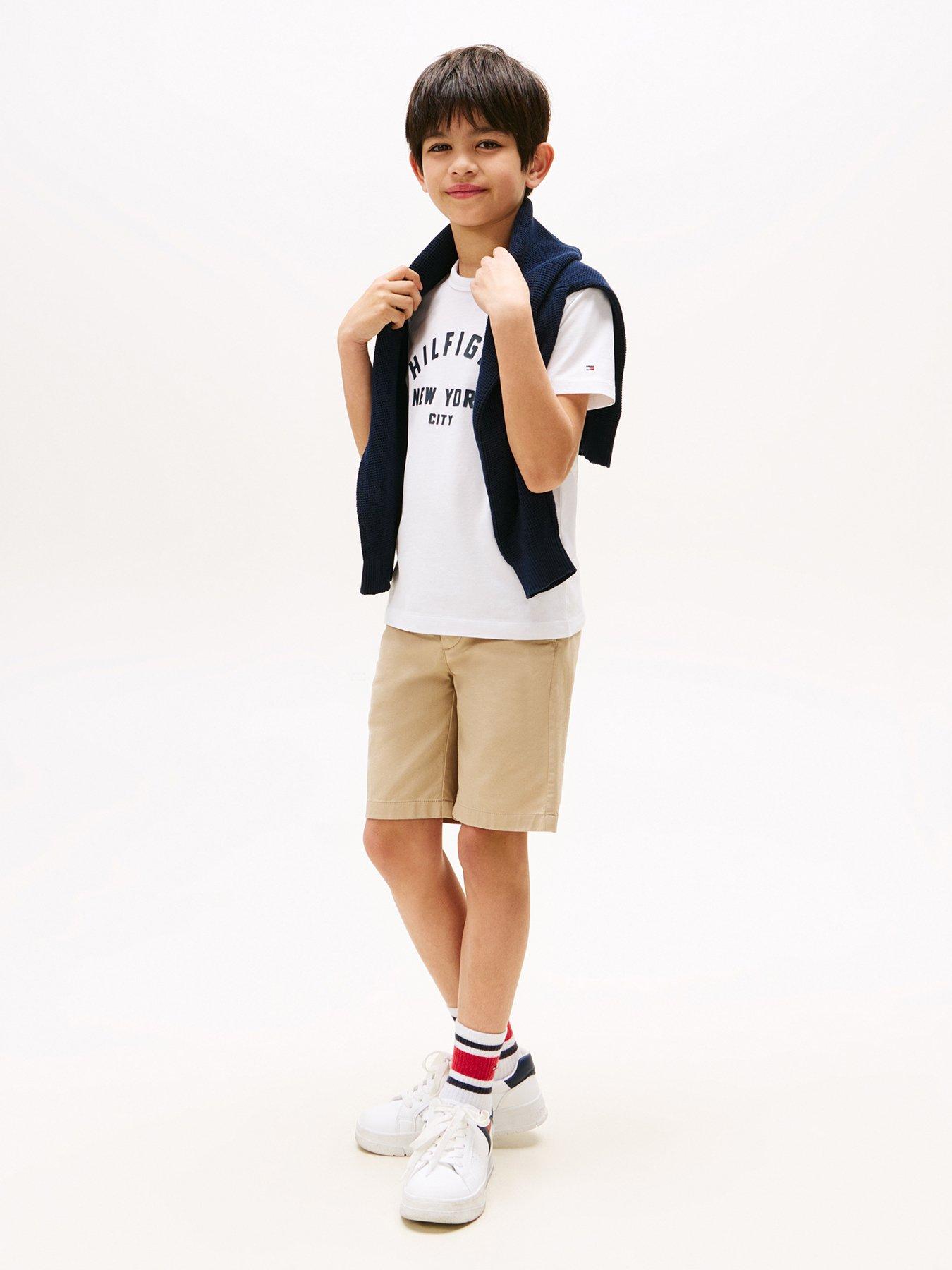 Image 3 of 4 of Tommy Hilfiger Boys Curved Graphic Short Sleeve T-Shirt - White