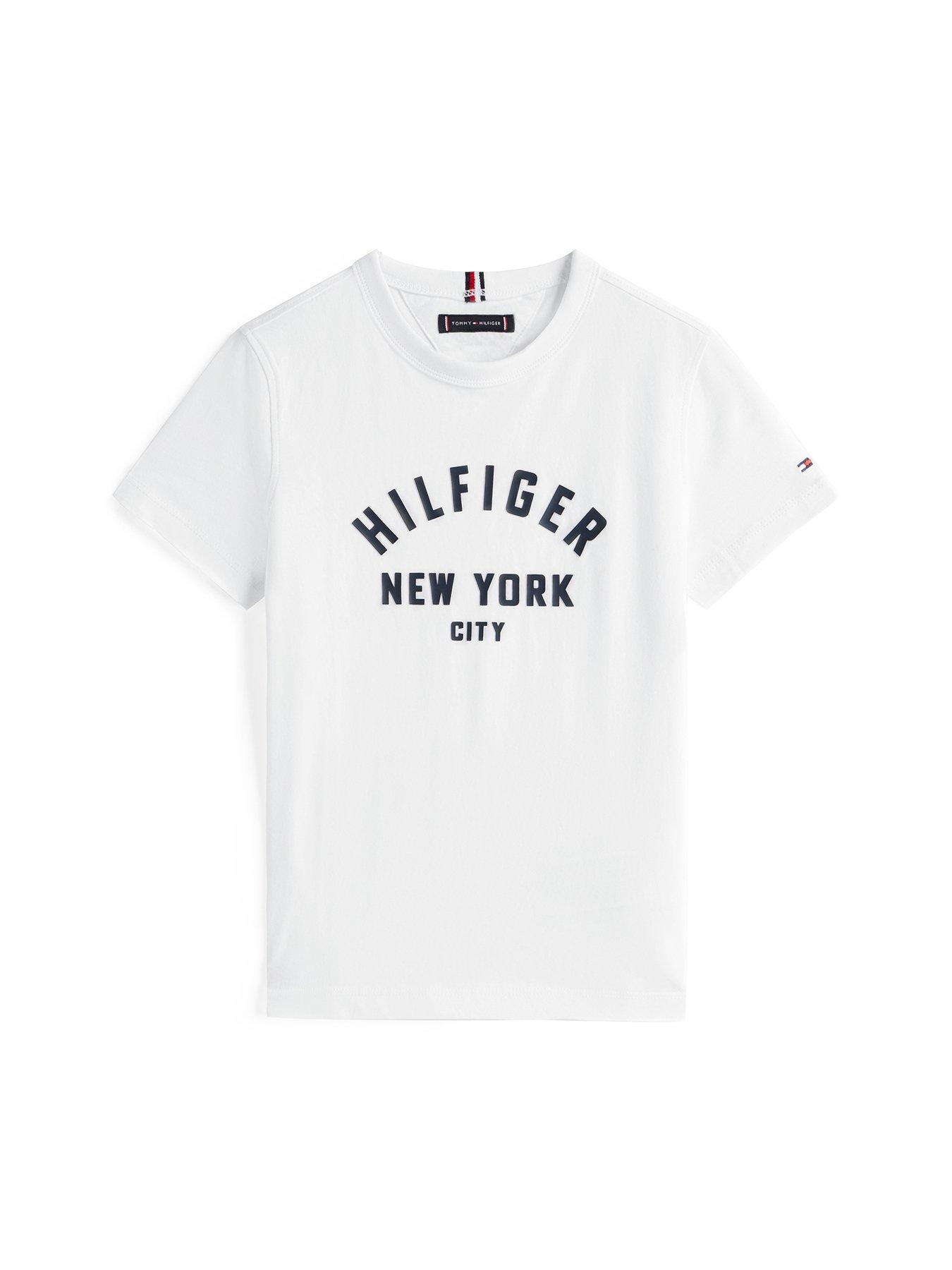 Image 4 of 4 of Tommy Hilfiger Boys Curved Graphic Short Sleeve T-Shirt - White