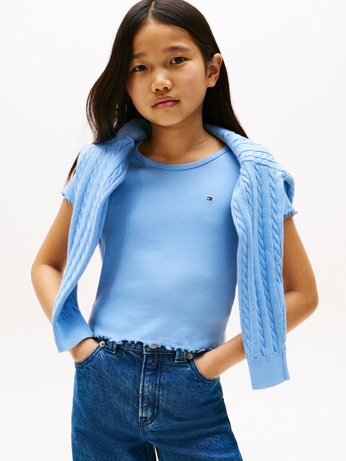undefined Girls Essential Rib Short Sleeve Top - Blue