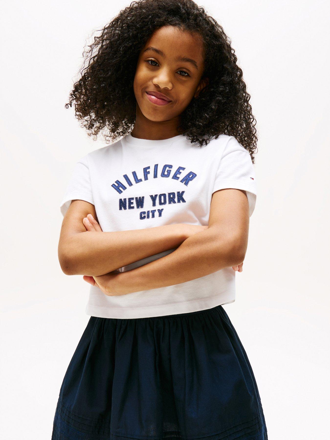 undefined Girls Satin Applique Short Sleeve T-Shirt - White
