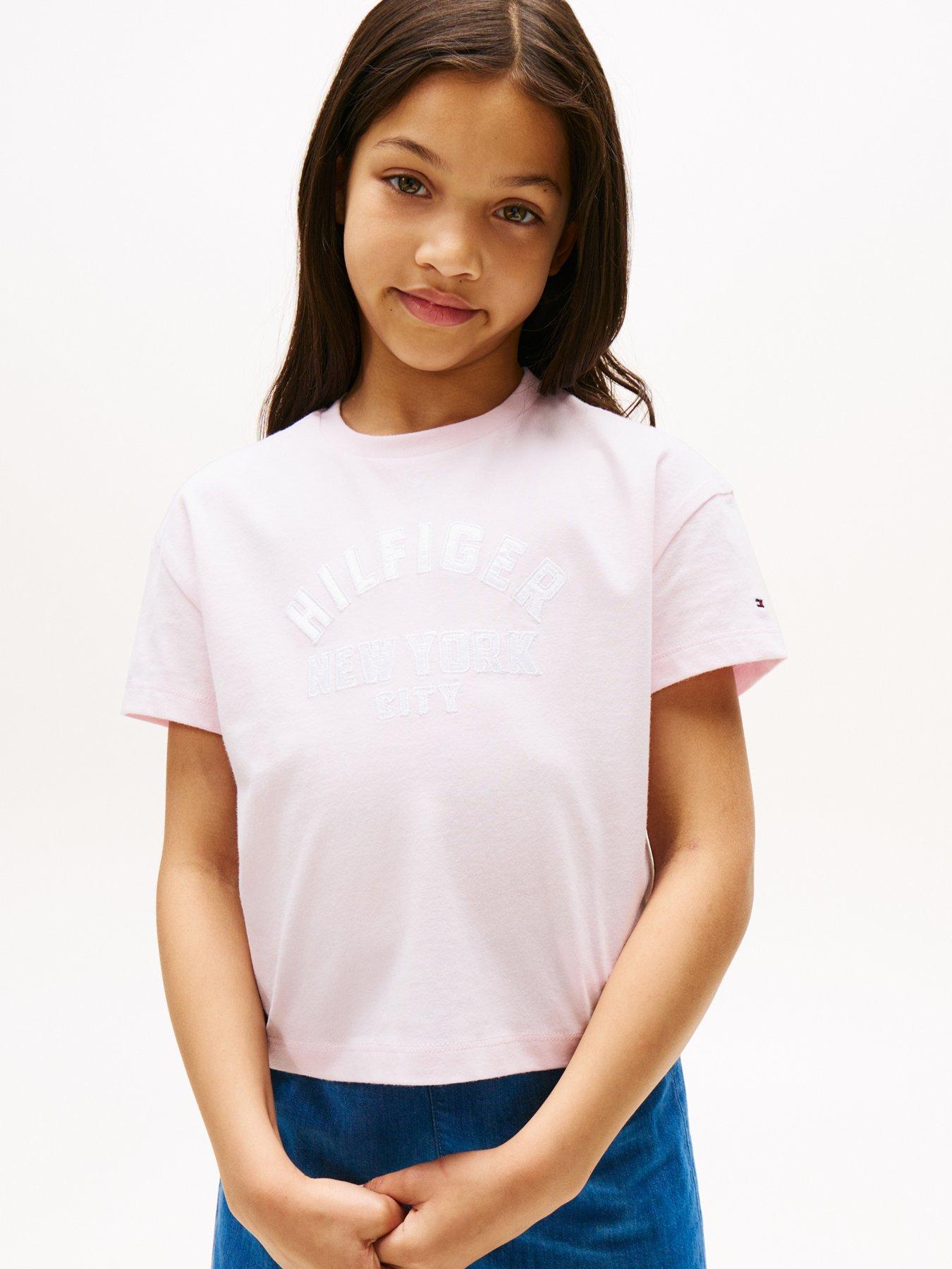 Tommy Hilfiger Girls Satin Applique Short Sleeve T-Shirt - Light Pink