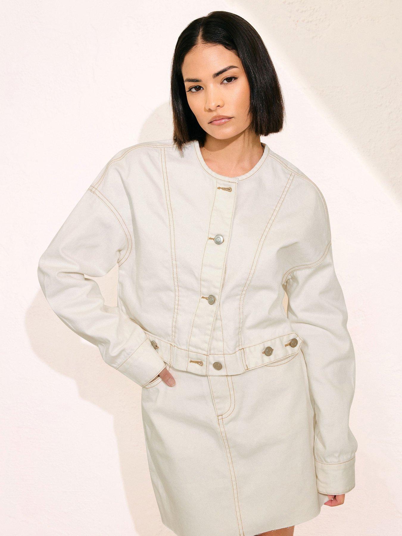 undefined Petite Collarless Jacket - Natural