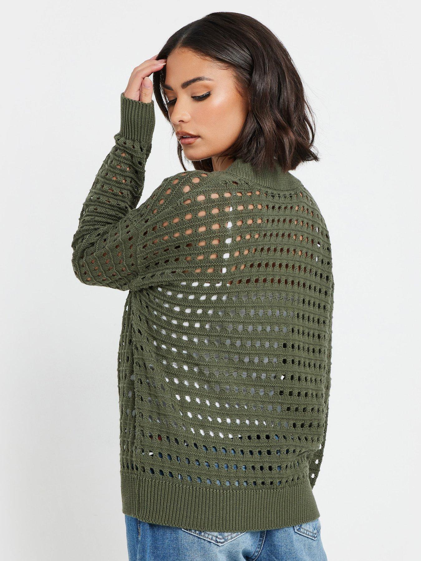 Image 2 of 4 of PixieGirl Petite Crochet Zip Bomber Jacket - Green