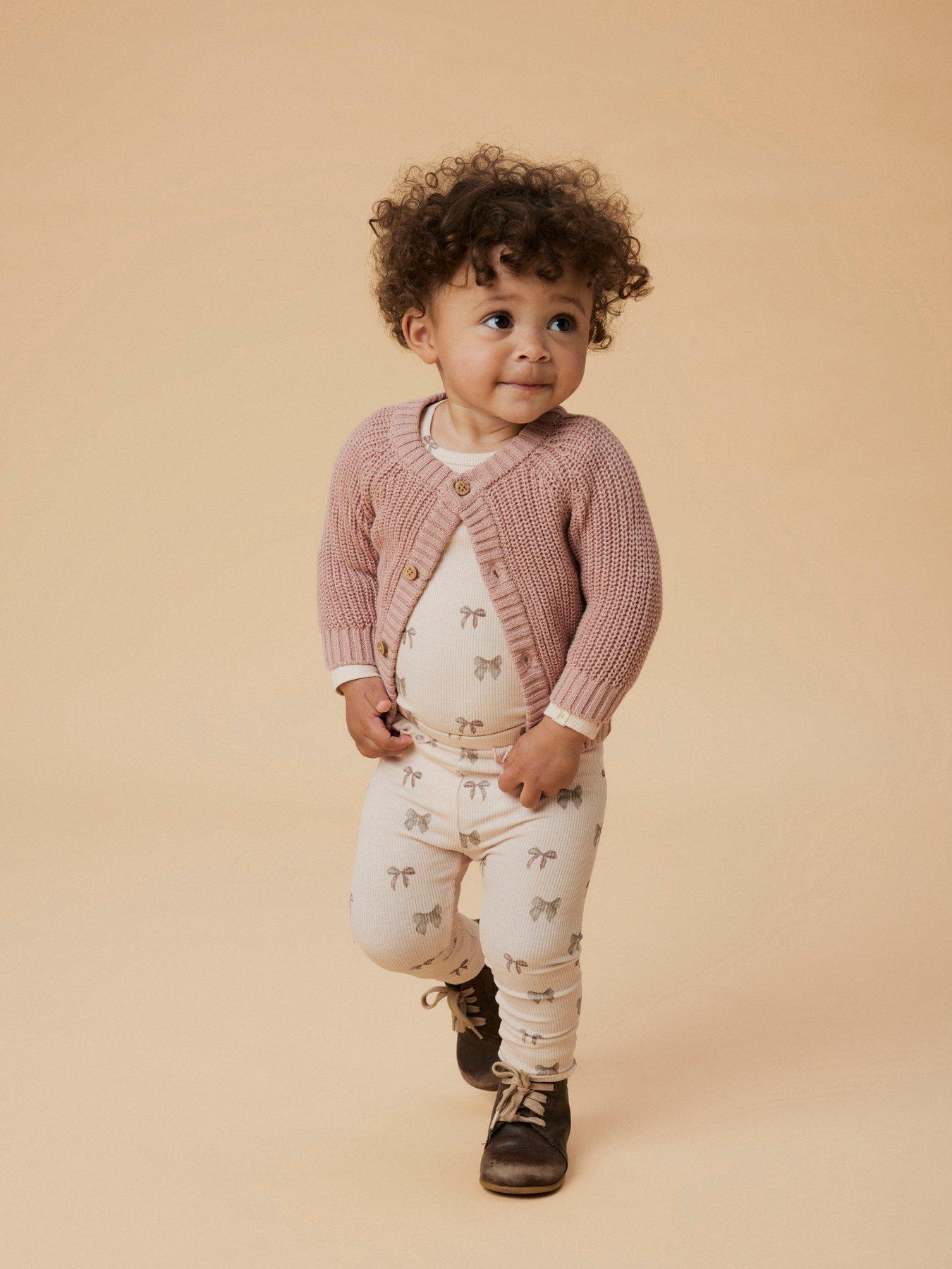 Lil Atelier Baby Girls Bow Print Long Sleeve Bodysuit - Peony Bow - Light Pink