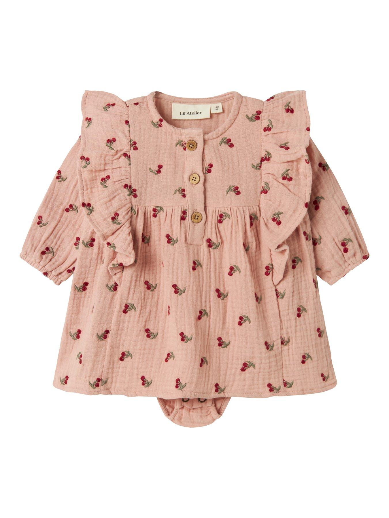 undefined Baby Girls Cherry Embroidered Bodysuit Dress - Misty Rose