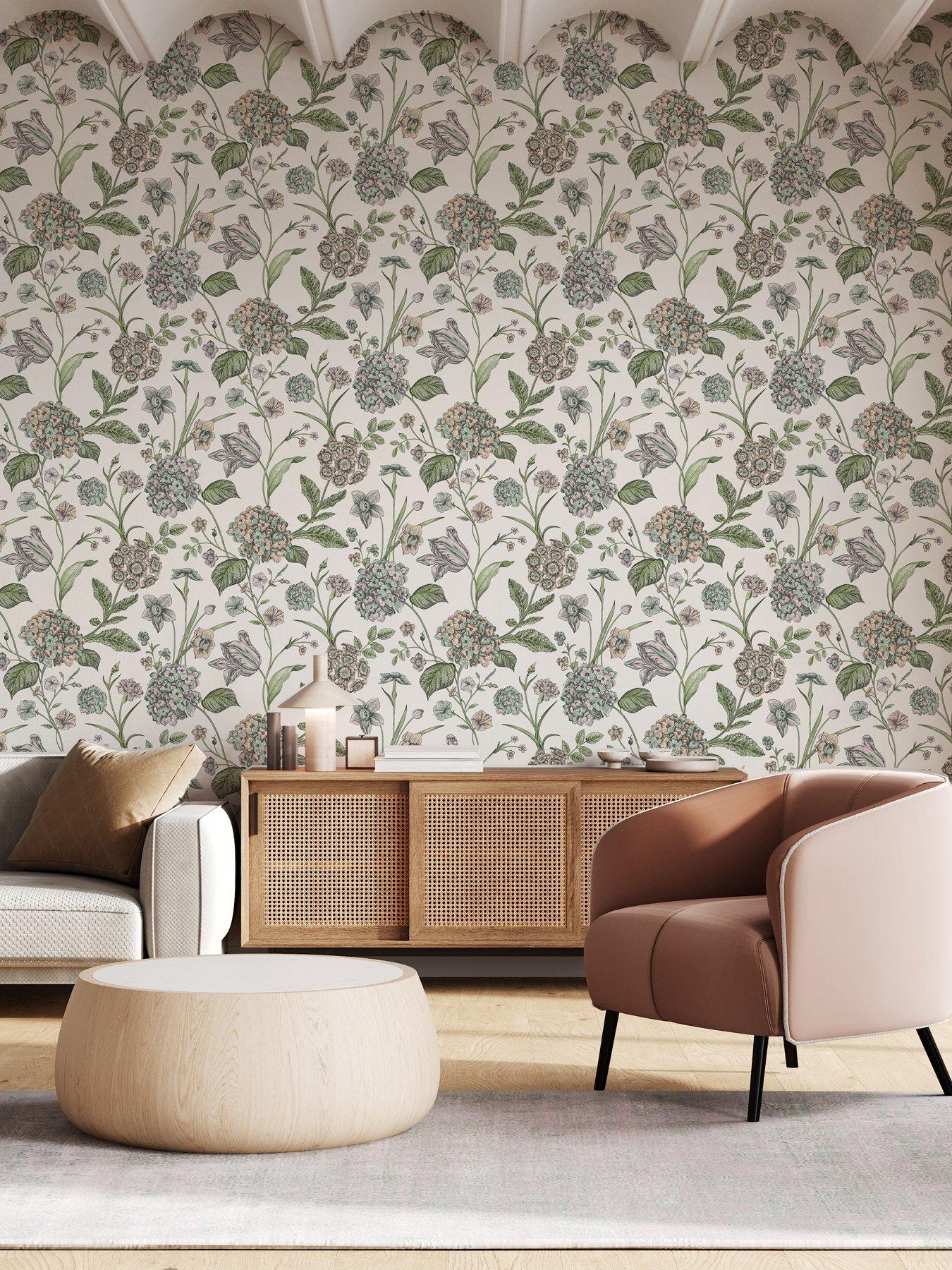 undefined Amelie Hydrangea Wallpaper in Cream/Multi